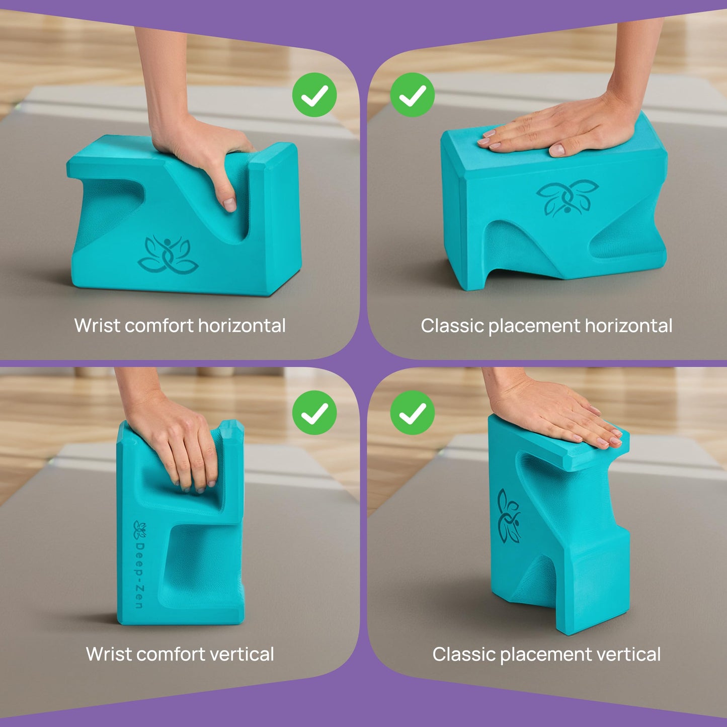 Deep-Zen PRO Yoga Blocks | Ergonomic Yoga Block 2 Pack for Wrist Comfort and Support | EVA Foam Exercise Blocks, 2x Knee Pads & Yoga Strap | Pilates Block Set | Bricks to Eliminate Wrist Pain (Blue)