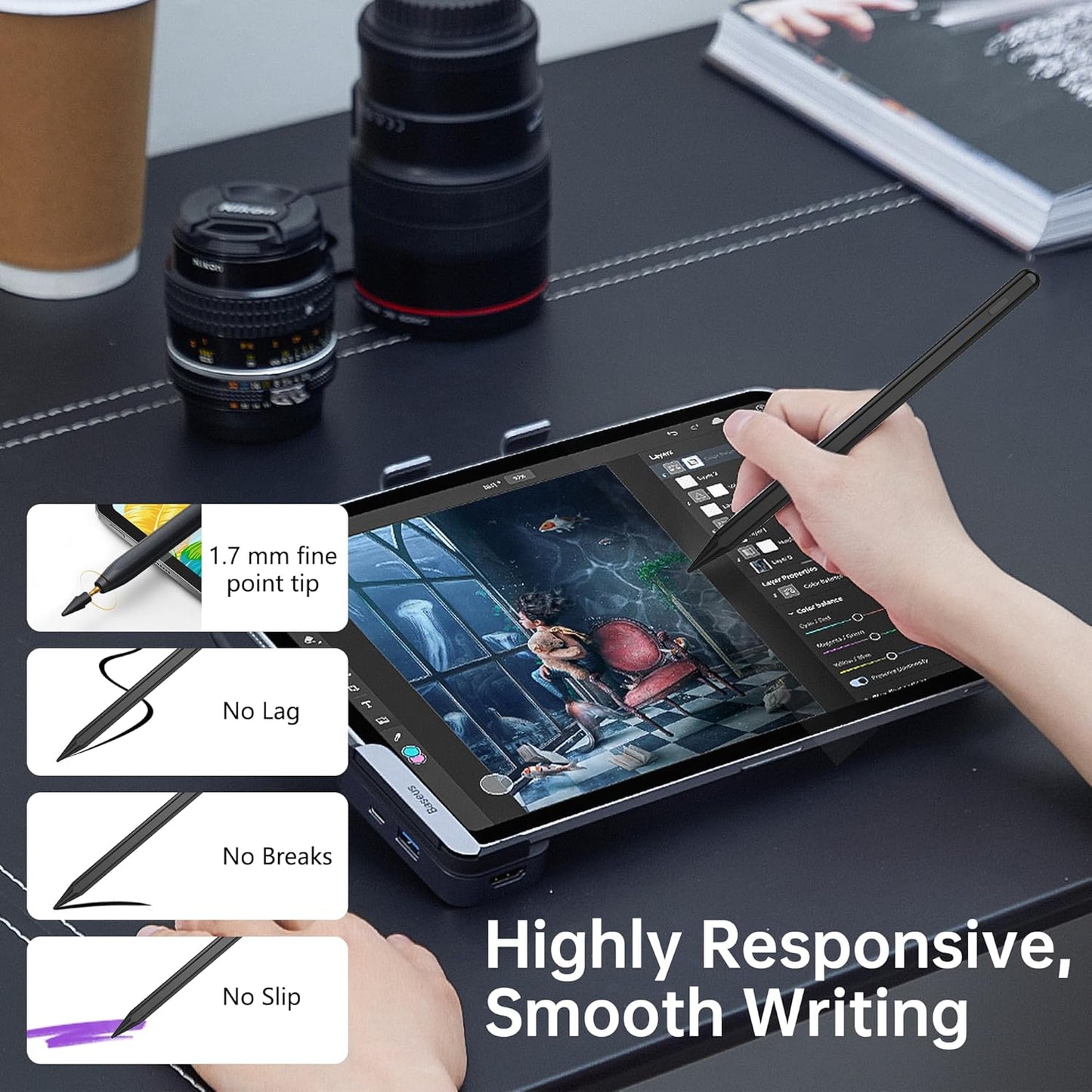 Cordv (2018-2026) 11/10/9/8/7/6th 13"/12.9"/11"/M4, 7/6/5/4/3/M3/M2, 6/5th Stylus Pen for iPad Apple Pencil with Palm