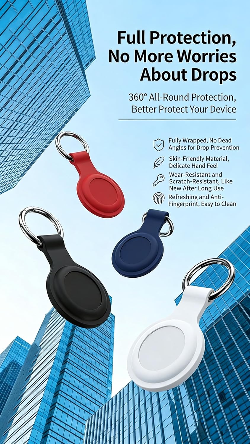 Aslotech [4 Pack Set] Family Case Compatible with AirTag Holder Case Keychain,Silicone for Key Chain Ring Case Cover
