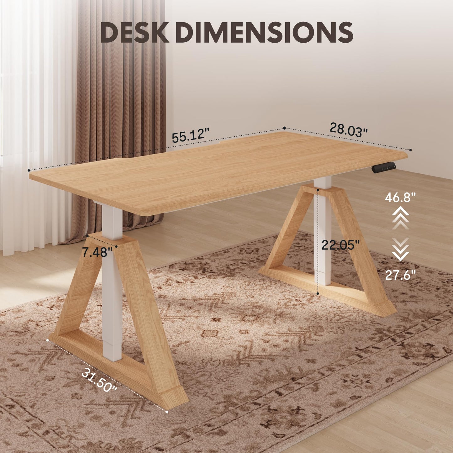 FLEXISPOT 55 x 28 Inch Oak Executive Standing Desk, Dual Motor Electric Height Adjustable Desk, Japanese Minimalist Style Desk for Home Office and Writing, 222 LBS, Natural