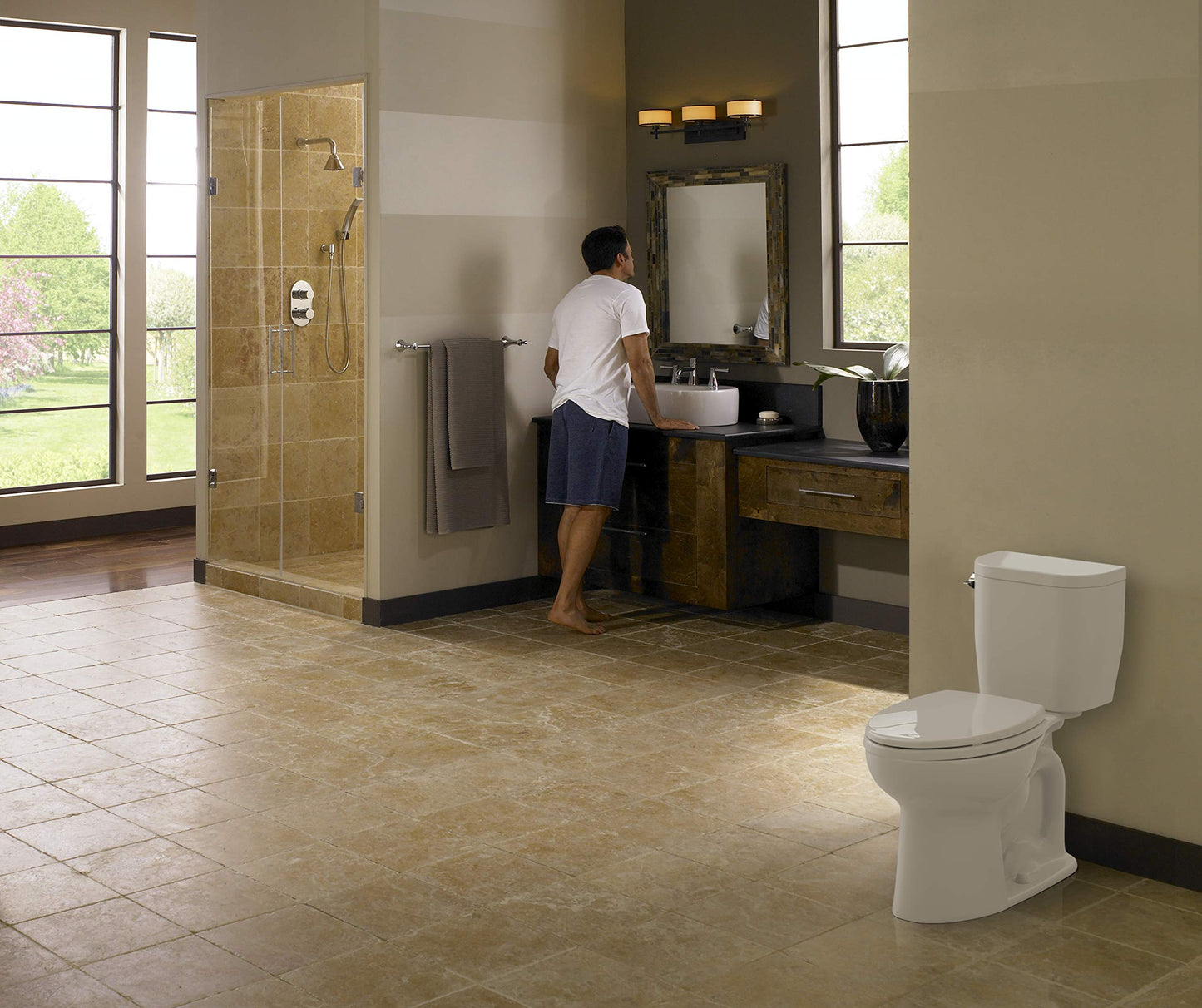 TOTO® EntradaTM Two-Piece Round 1.28 GPF Universal Height Toilet, Cotton White - CST243EF#01