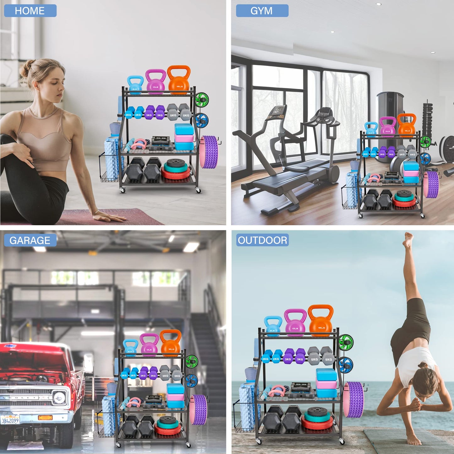 NBTORCH Dumbbell Rack - Weight Rack for Dumbbells, Home Gym Storage Rack for Yoga Mat, Dumbbells and Kettlebells, All in One Workout Equipment Storage with Caster Wheels (Hold Up to 450 Lbs)