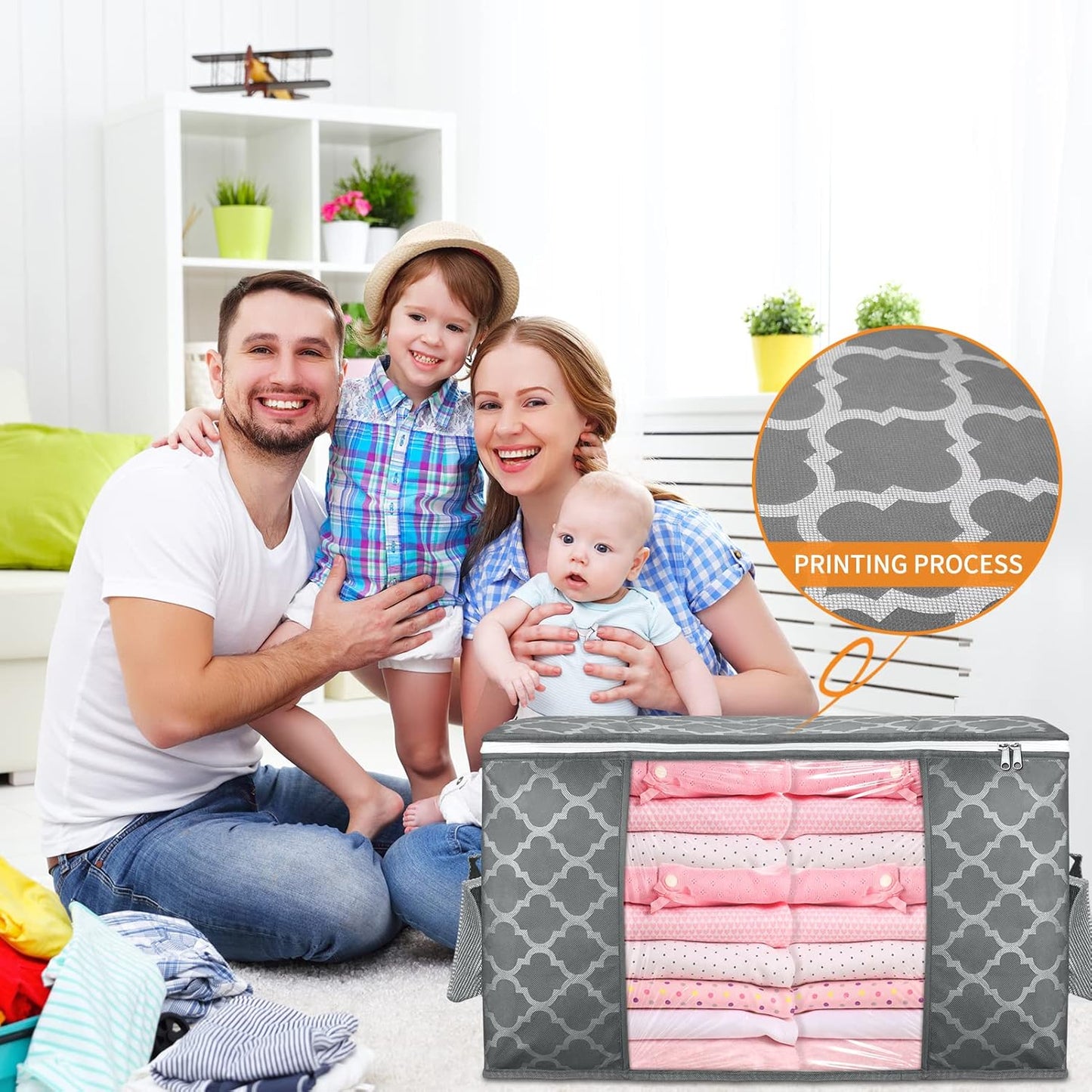 Skiennix 90L Large Storage Bag - Durable Organizer for Clothes, Comforters, Bedding & Toys | 6 Pack