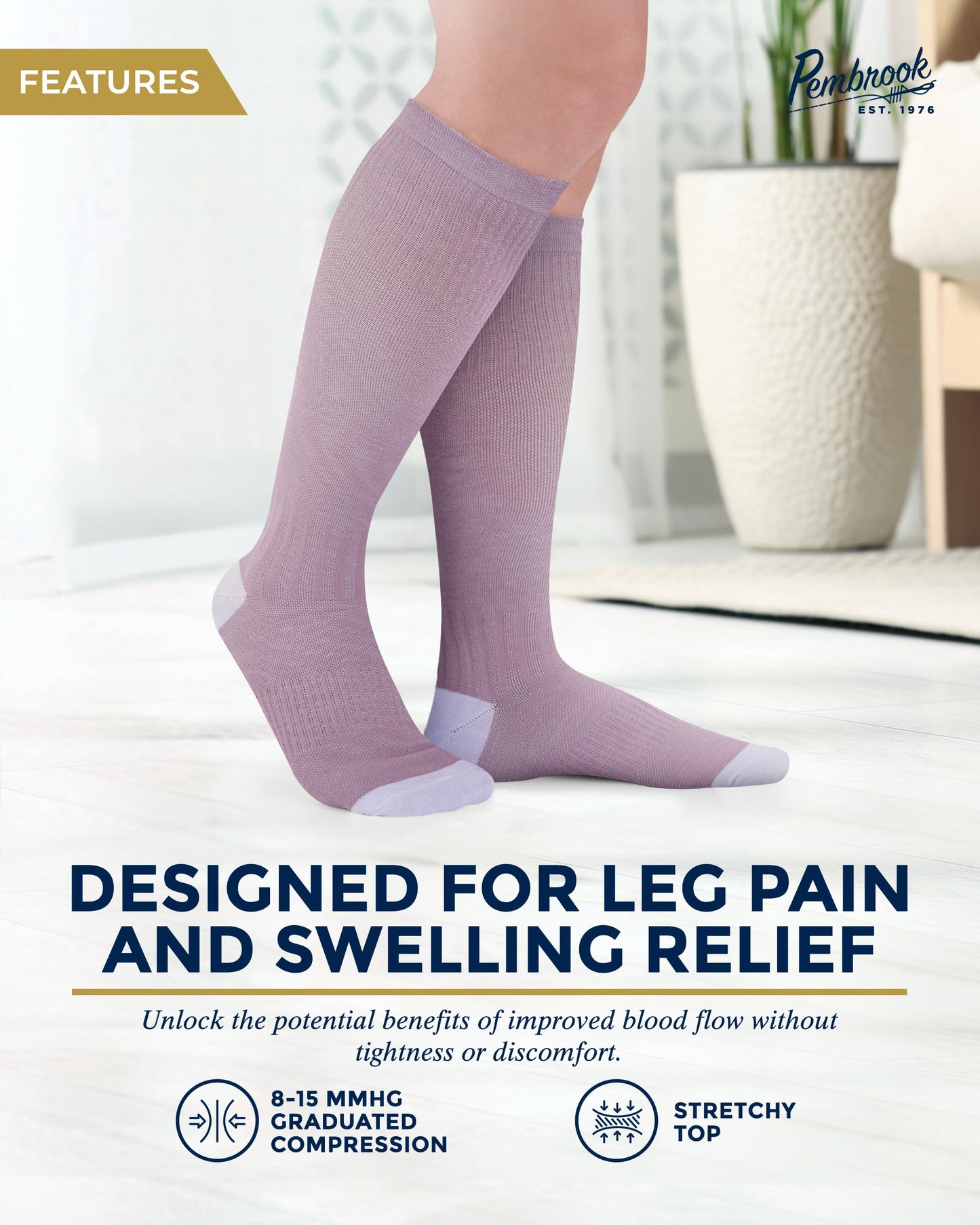 Pembrook Light Compression Socks - 3 Pairs | 8-15 mmHg Light Compression Socks for Women and Men | Light Green, Light Blue, Rose | Mens and Womens Compression Socks