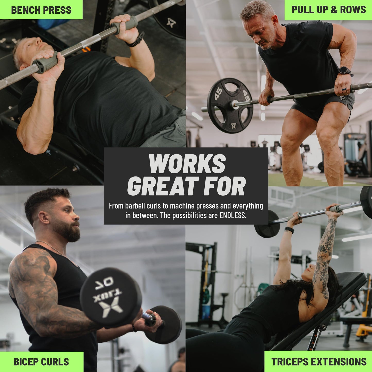 N-Gage Grips PRO – Patented Angled Barbell Thick Grips for Joint Support & Muscle Activation – Ergonomic Bar Attachments for Strength Training - Gym Accessories Manufactured in the USA (1 Pair)