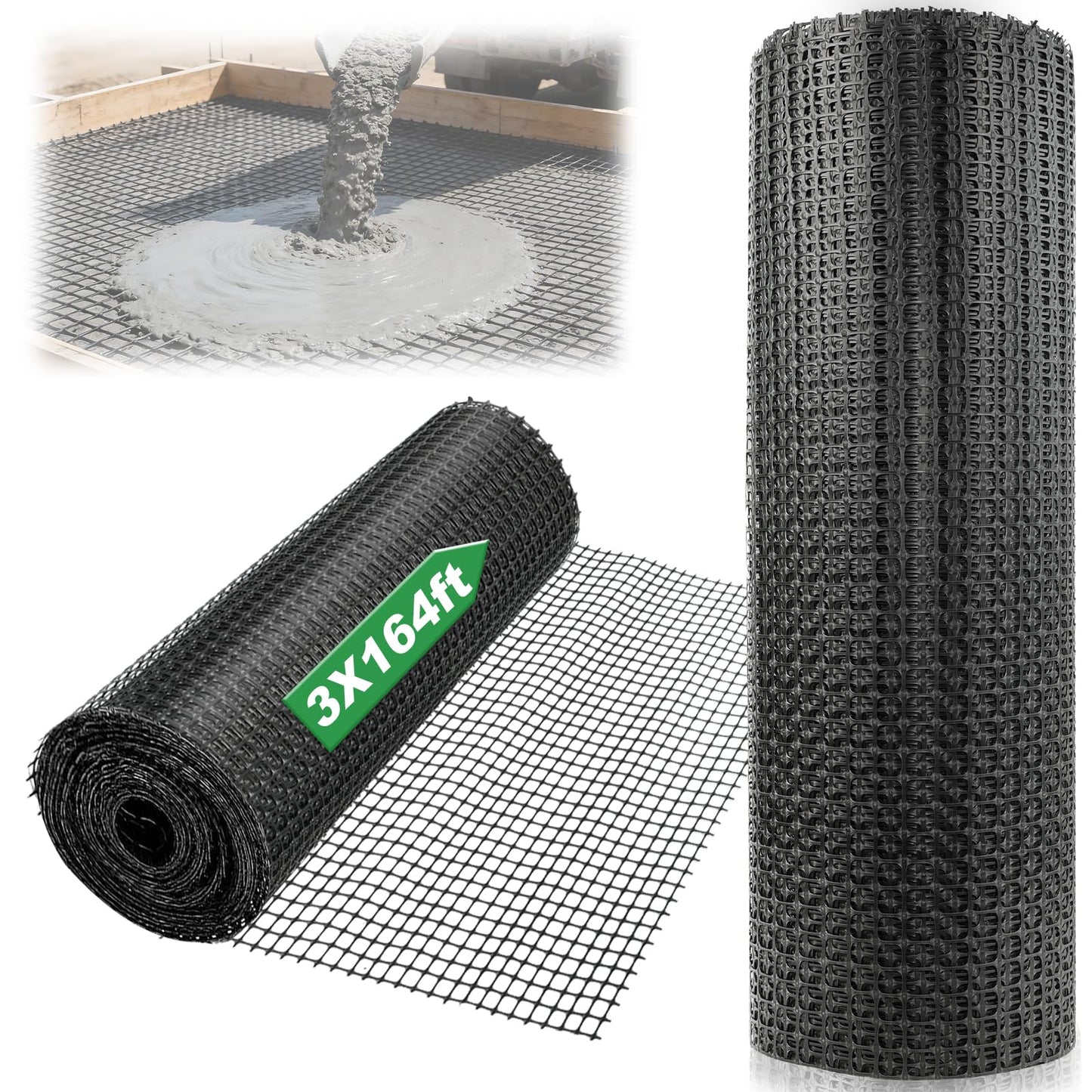 3ft x 164ft Retaining Wall Geogrid, Bi-Directional Universal Gravel Grid Geogrid, Heavy-Duty Bi-Directional Driveway Support Grid for Soil Reinforcement, Grid Size(2.1 × 2.1cm), Black