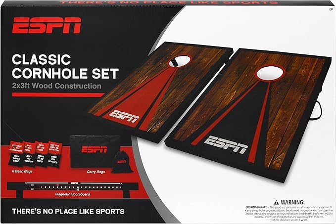 ESPN Cornhole Board Set Includes Bean Bags and Travel Case, Ideal for Kids Games, Family Games, and Outdoor Games