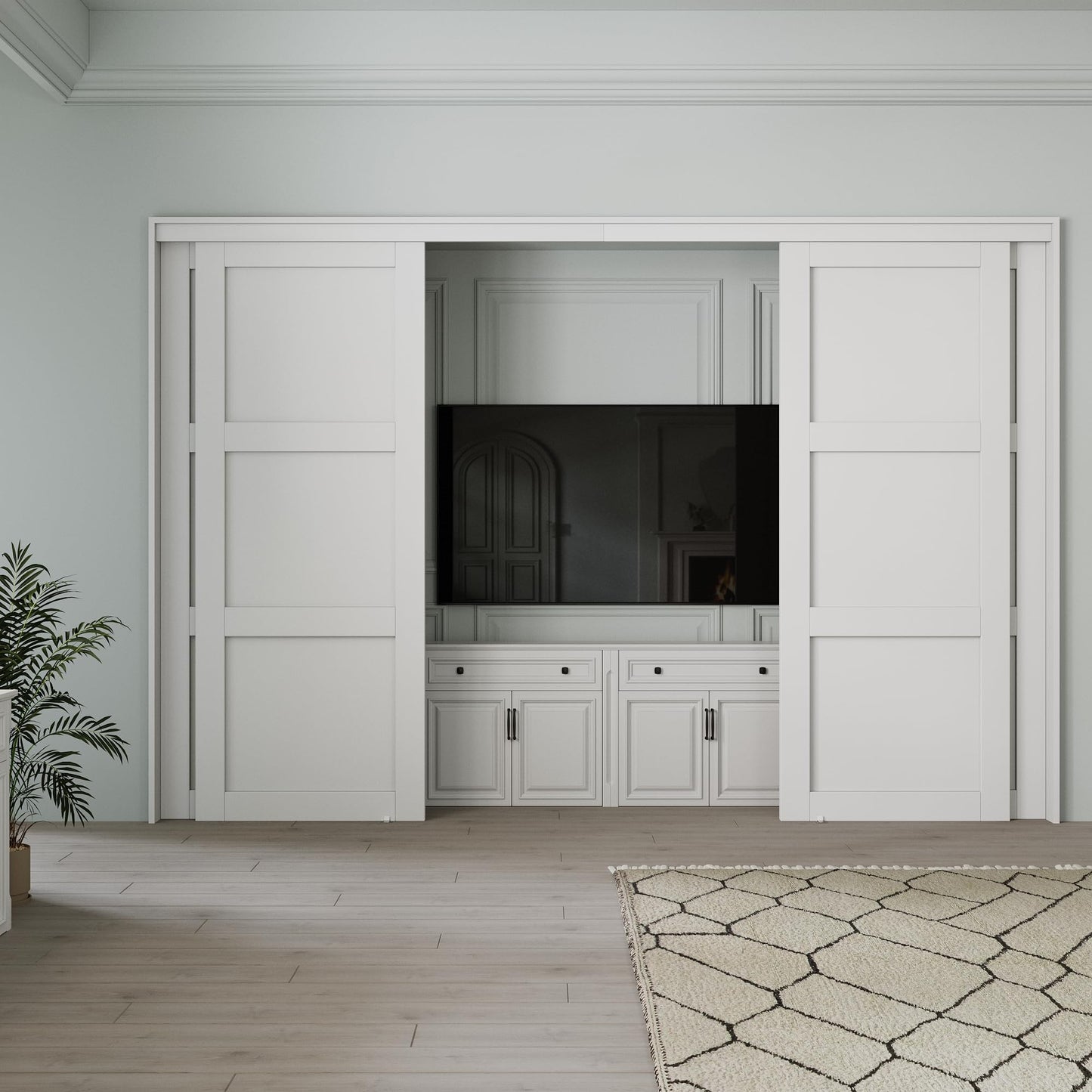 Bypass Solid Core Sliding Closet Door 48x80, Double Closet Panels with Hardware & Fascia, Interior Sliding Door with Effective Sound Reduction, No Assembly Required Panels