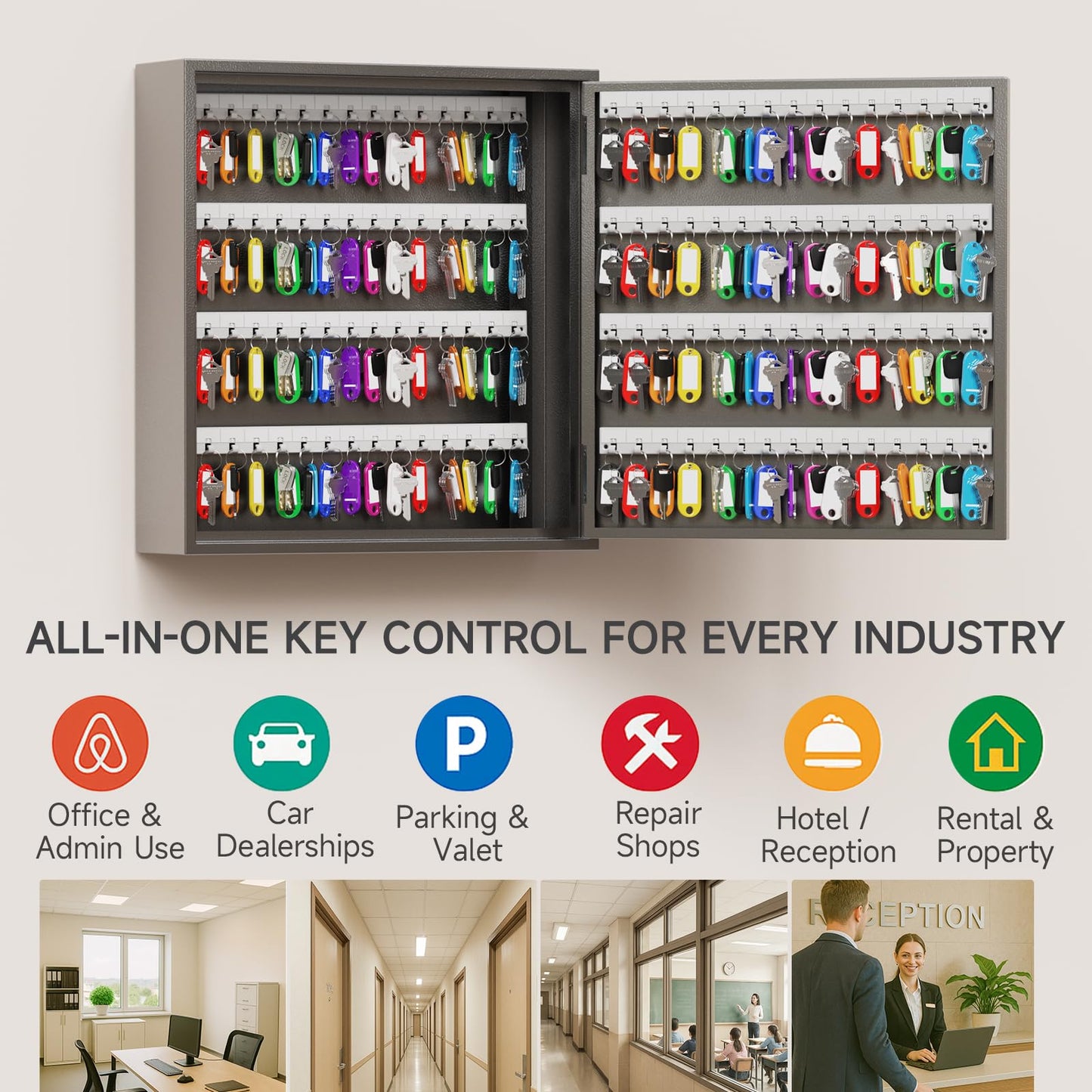 WeHere 120-Key Smart Key Lock Box – Wall Mounted Key Cabinet Organizer with App Access, One-Time Code, Bluetooth & WiFi Unlock (Sold Separately), Key Management System for School, Rental, Office