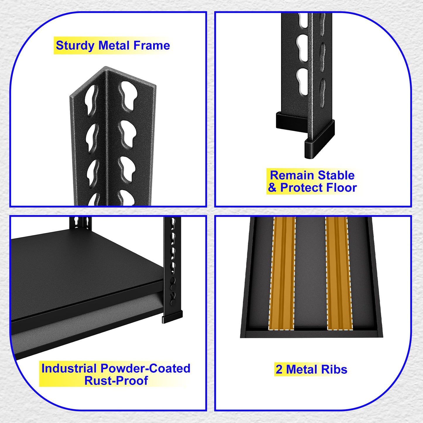 SDXYSTCE 40" W Garage Shelving Heavy Duty, 1600 Lbs Loads Garage Storage Shelves Heavy Duty, 4-Tier Metal Shelving Units and Storage for Basement, Retiple Tanks,40" Wx16 Dx72 H, Black