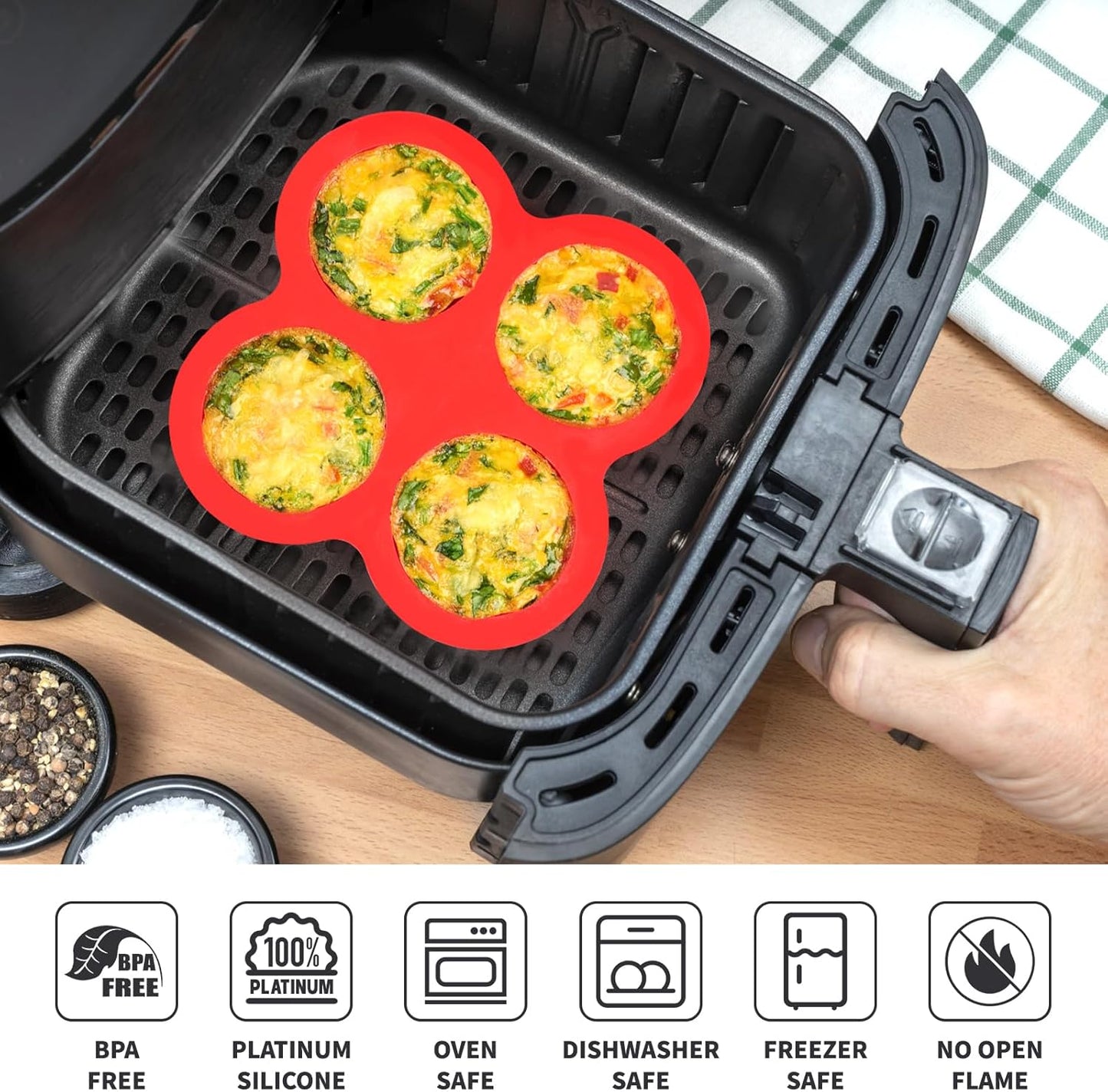 Puyeipt 2 Pack Air Fryer Egg Bite Molds - 4-Cup Silicone Baking Pans for Oven & Air Fryer