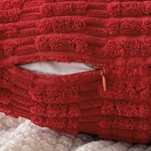 MIULEE Red Corduroy Decorative Pillow Covers - Soft Boho Striped 16x16 Inch for Modern Farmhouse Decor