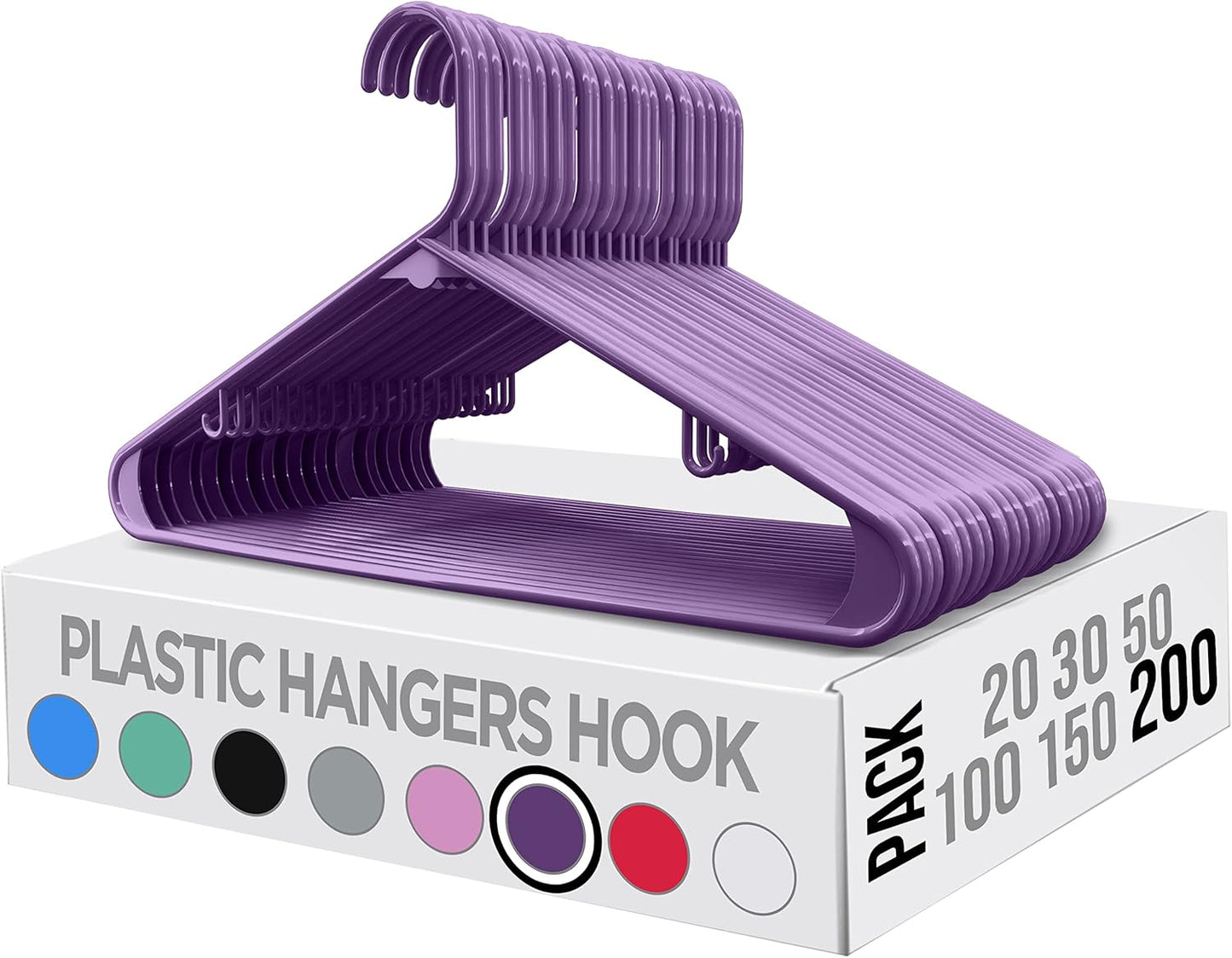 Utopia Home Plastic Hangers 200 Pack - Durable Space-Saving Clothes Hangers - Heavy-Duty Purple Design