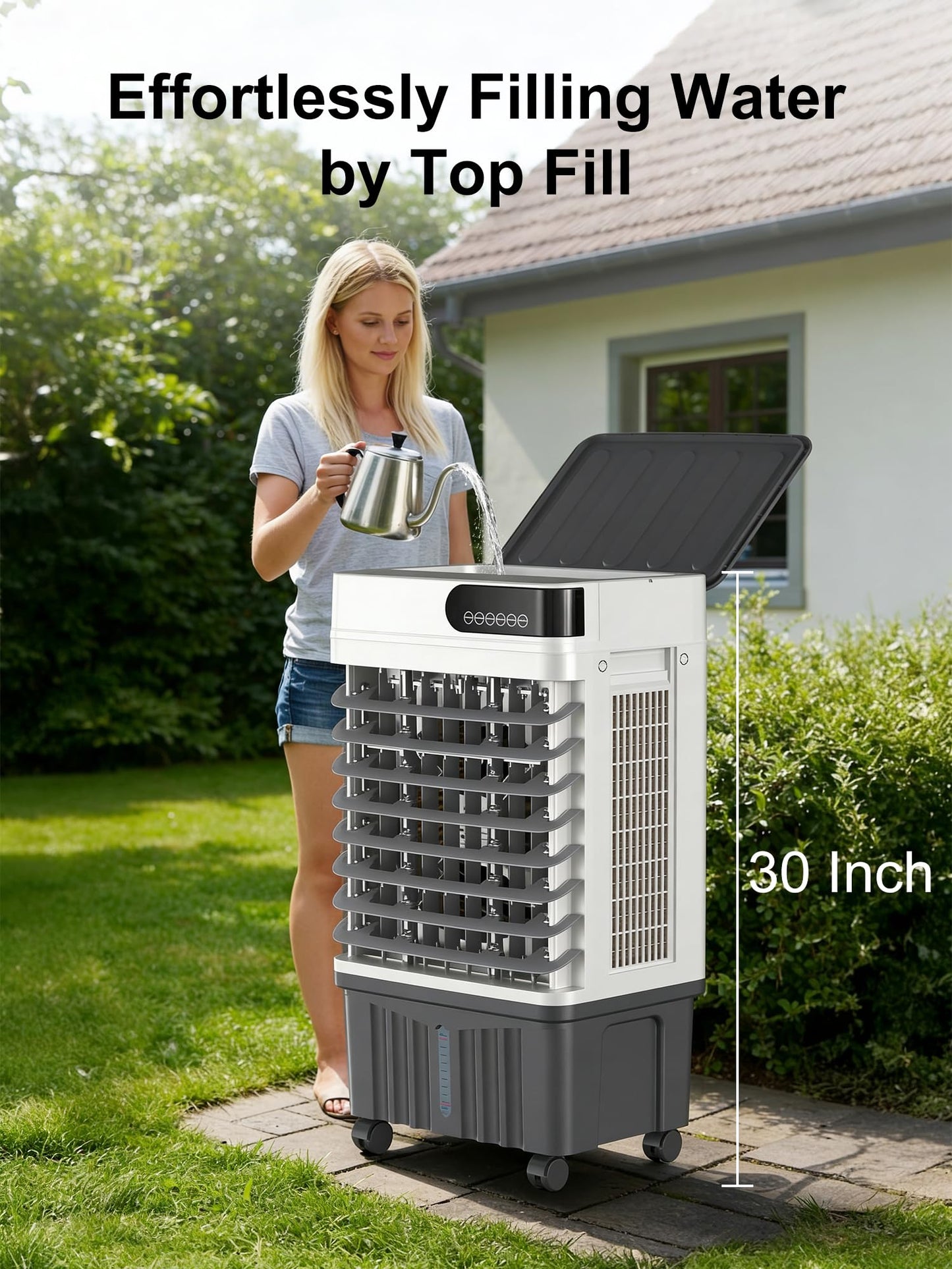 Uthfy Swamp Cooler, 30 Inch Evaporative Air Cooler with 5.3 Gal Large Water Tank, 1800 CFM, 120° Oscillation, 3 Modes & 3 Speeds, Remote, 12 H Timer, 4 Ice Packs, Portable Air Conditioner for Outdoor