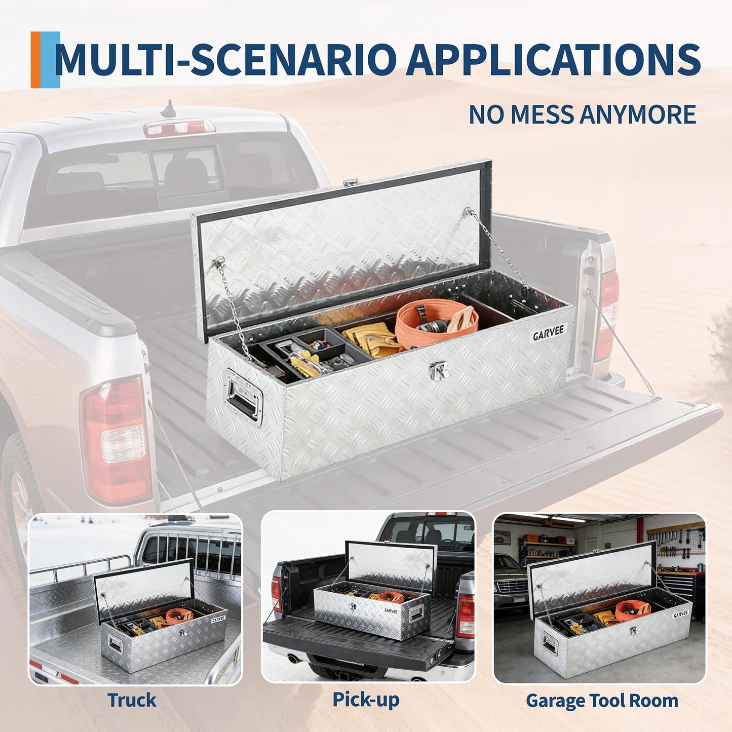 Garvee 30 Inch Aluminum Truck Bed Tool Box - Heavy Duty Diamond Plate Tool Chest with Lock and Keys | Storage Organizer for Pickup Trucks, RV, Trailers | Side Handles, 30 x 13 x 9.6 Inches, Silver