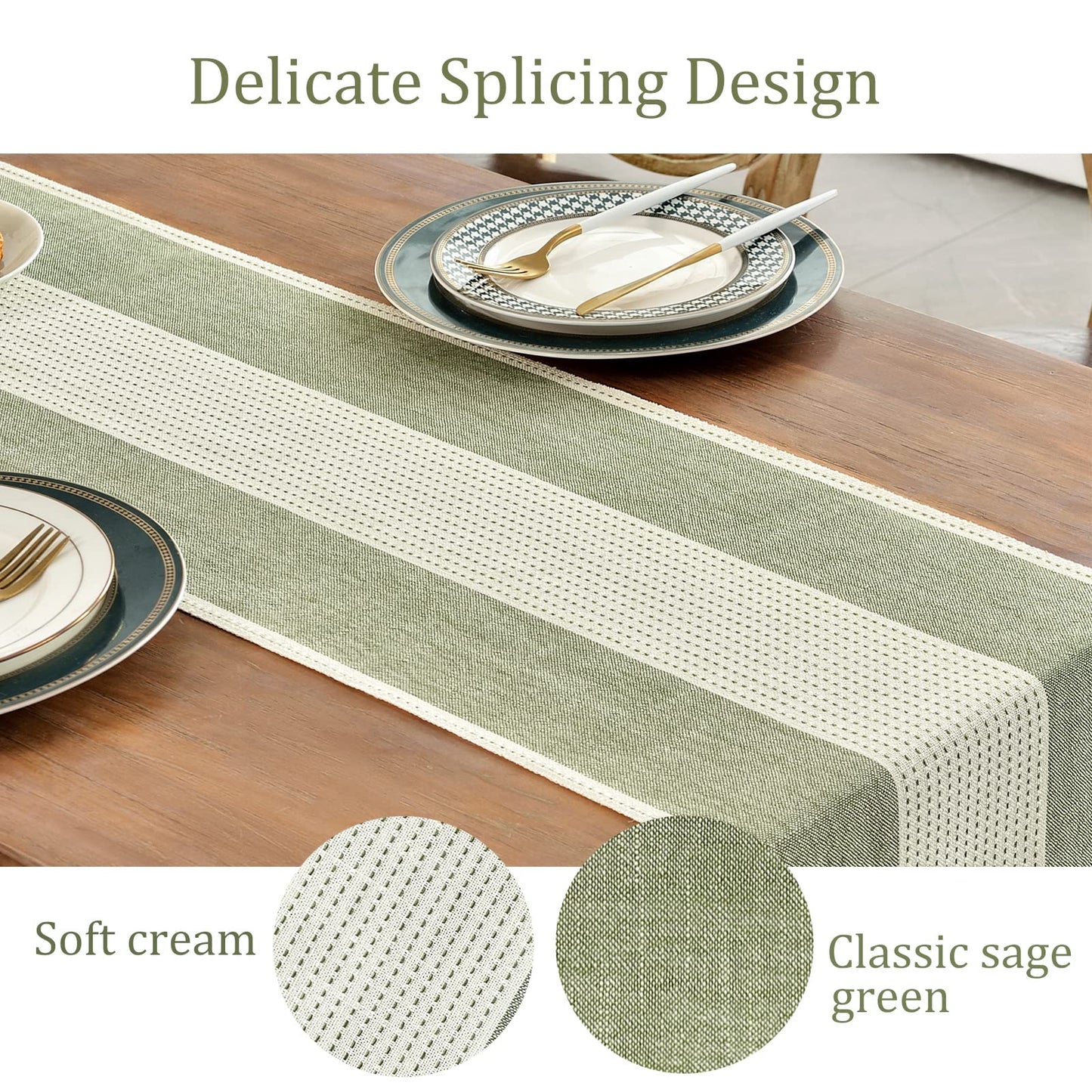 Wracra Linen Table Runner, Farmhouse Macrame Table Runners 108 Inches Long for Dining Table Decor, Wedding, Party and Dresser Decor (Sage Green,108")