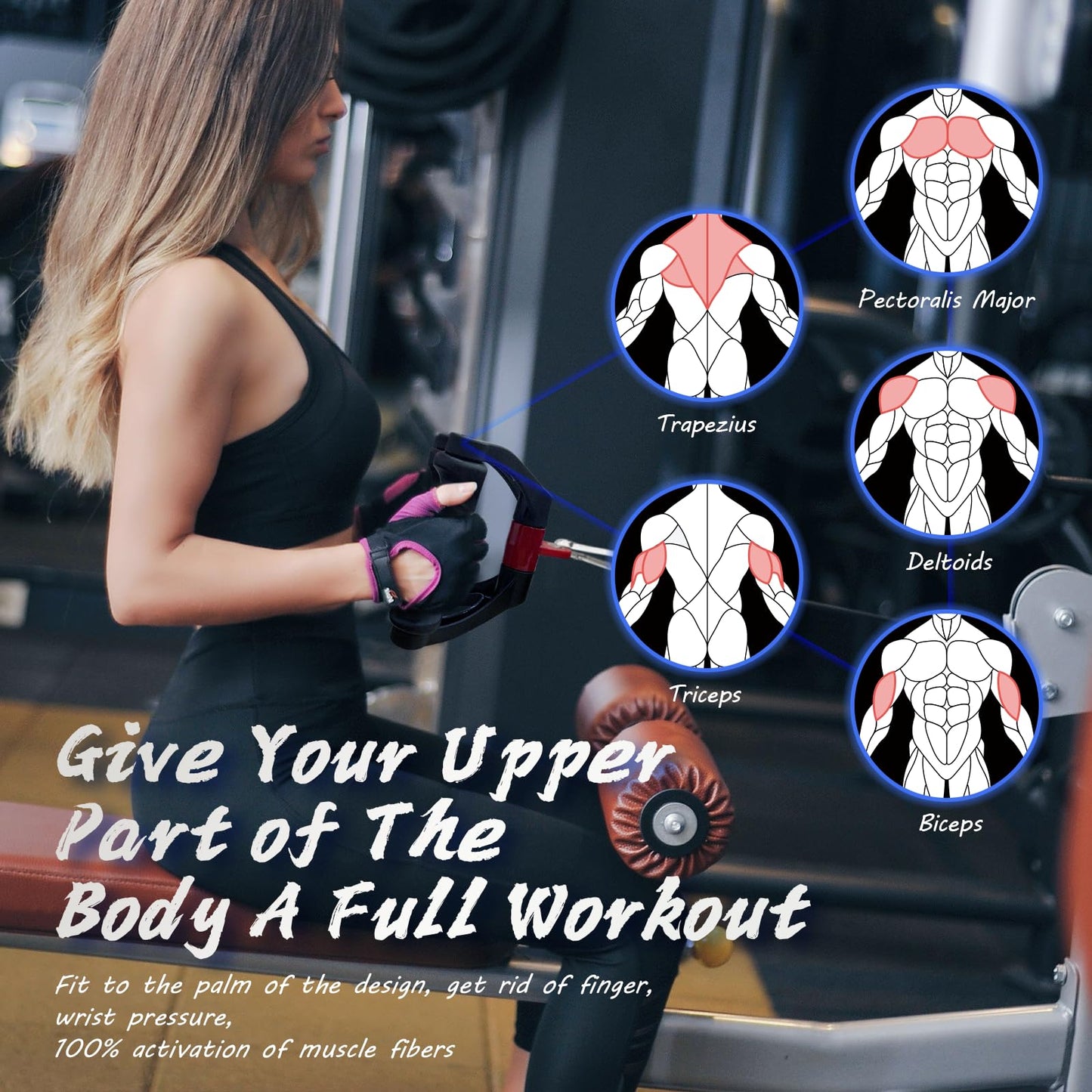 HXD-ERGO Double D Handle for Cable Machine - Ergonomic Row Handle Cable Attachment - Triangle V Bar Grip LAT PullDown Attachments for Home Gym