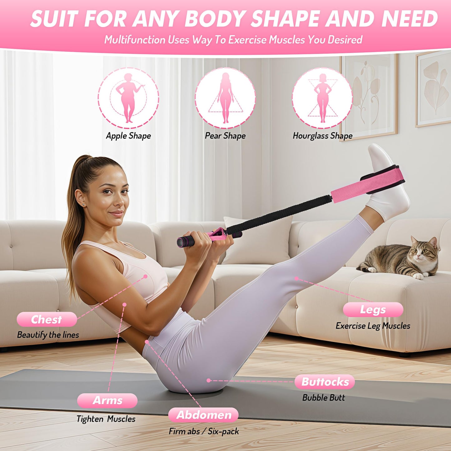 KRNIUC Resistance Bands with Handles | Puller Resistance Band for Exercise, Abs, Core, Legs, Glutes, Foot, Yoga, Arm and Waist Pedal Band, Stretch Bands Workout Equipment for Women Home Gym