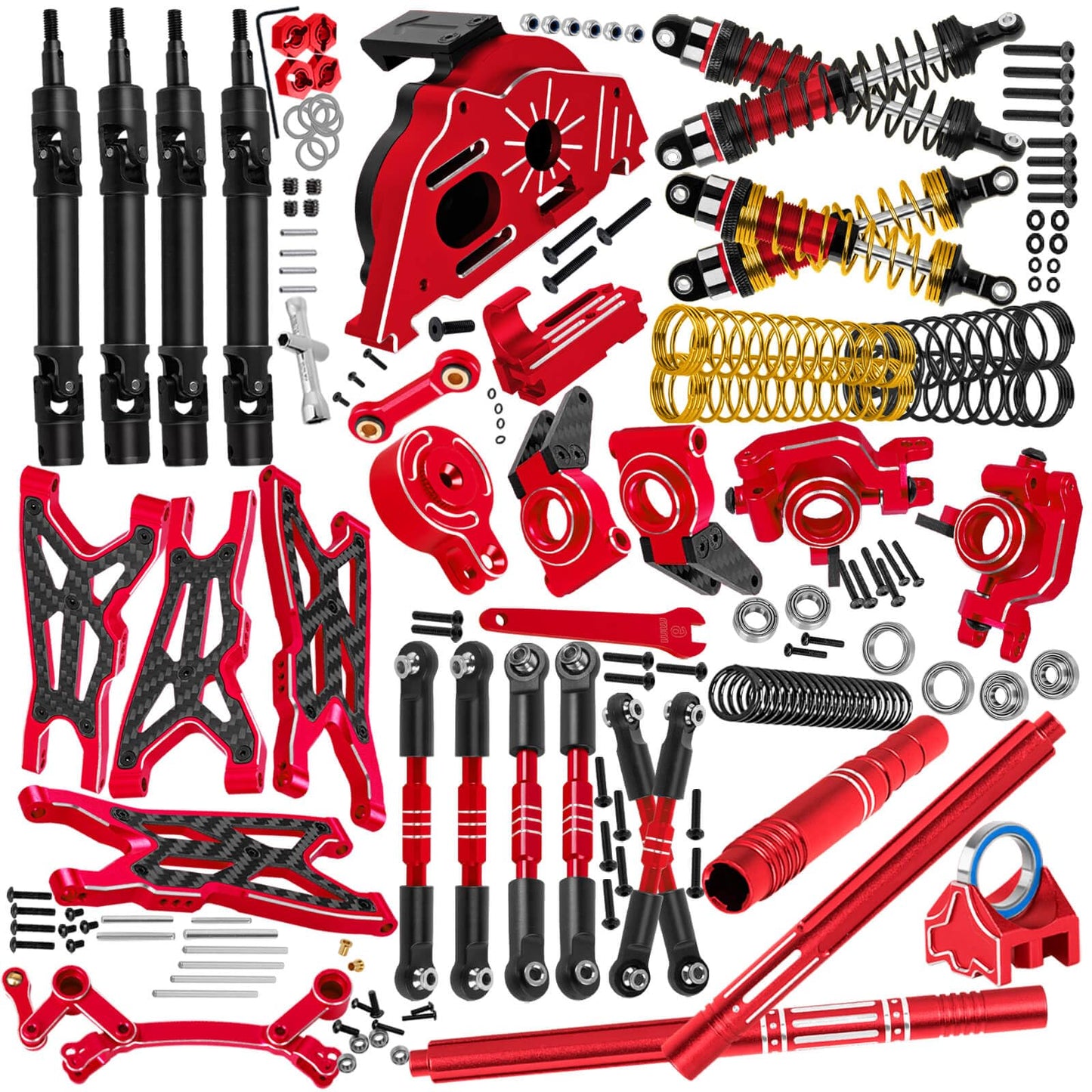 hopsupRC Upgrade Parts for 1/10 Big Rock 4X4 V3 3S BLX,RC Shocks&Arms&Caster Blocks hubs&25T Direct Mount Servo Saver&Steering Bellcranks&CVD&Support&Gearbox&Center Driveshafts&Links,Red