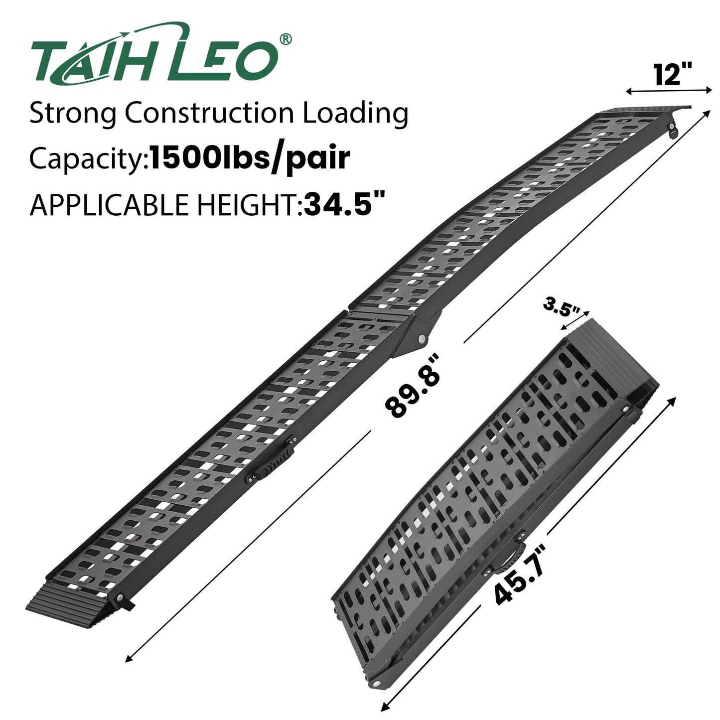 TaiH Leo ATV Ramps, 2 Pcs of 7.5ft Ramps for Trucks, 1500LBS Capacity Trailer Ramp for Motorcycles, Dirt Bikes, Lawn Mowers, Golf Carts, Garden Tractors, Snowmobiles