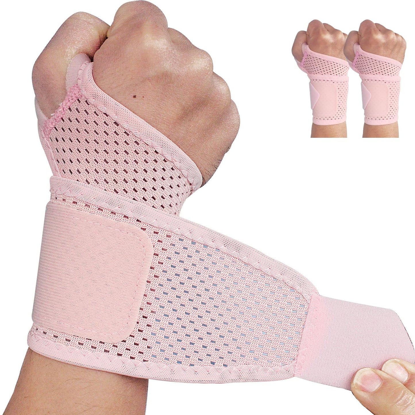 2 Pack Ultra-Thin Mesh Wrist Brace - Breathable Compression Wrist Support for Workouts & Daily Use - Adjustable Wrist Strap - Unisex Wrist Brace for Pain Relief, Tendonitis, Carpal Tunnel (Pink)