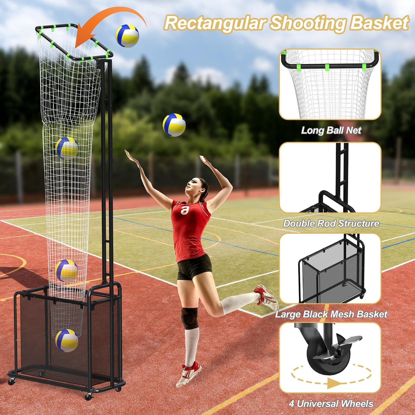 Volleyball Setter Training Equipment, Setting Trainer Net with Target Hoop, 5 Angles Adjustable, Height Adjustable for Serving Spiking Drills System with Ball Collection Bag