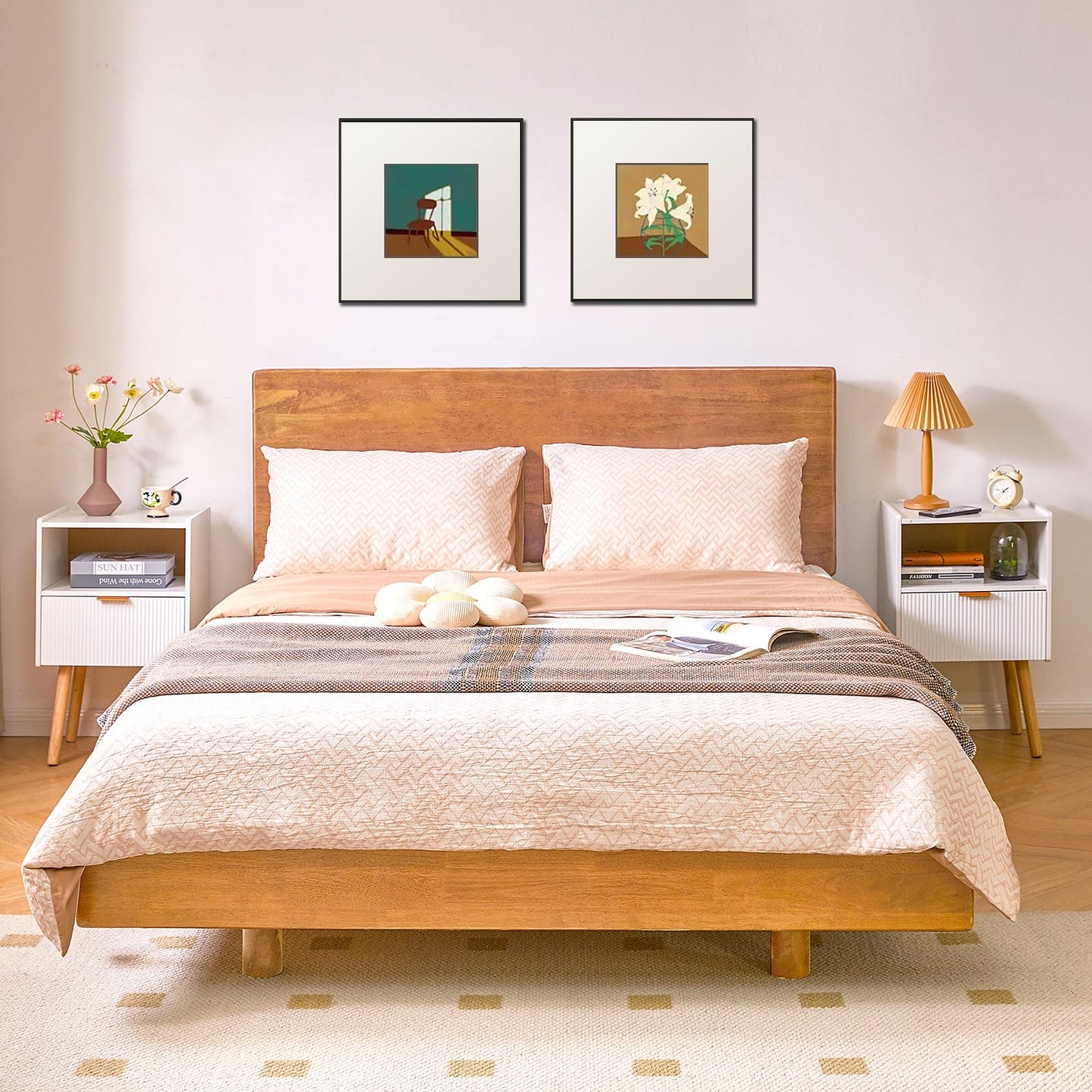 Aibiju Nightstand with Storage Drawer, Modern Bedside Table with Liner Drawer and Solid Wood Legs