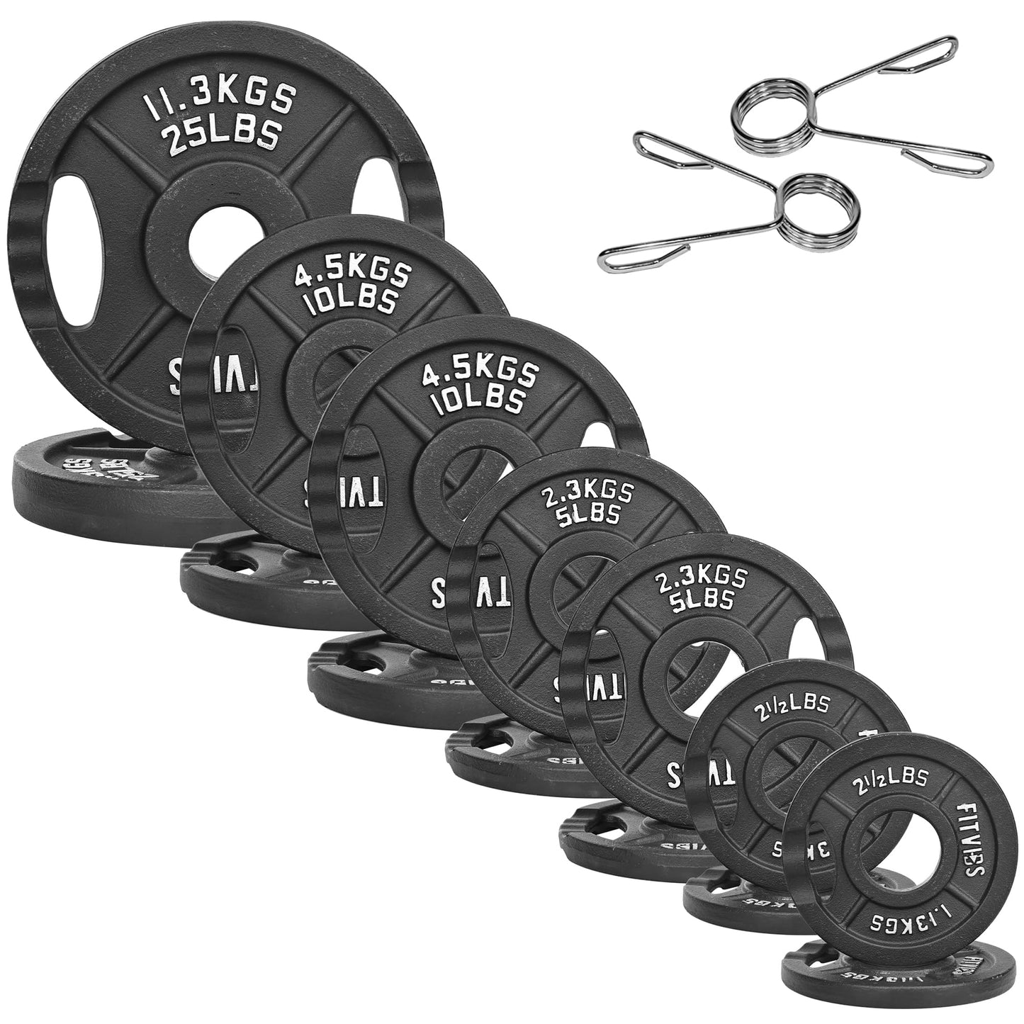 Fitvids 1 Inch Standard Barbell Weight Plates Set, 120 LB(2.5-25 LB) Barbell Weight Set for Home Gym Strength Training, Deep Grip Edge