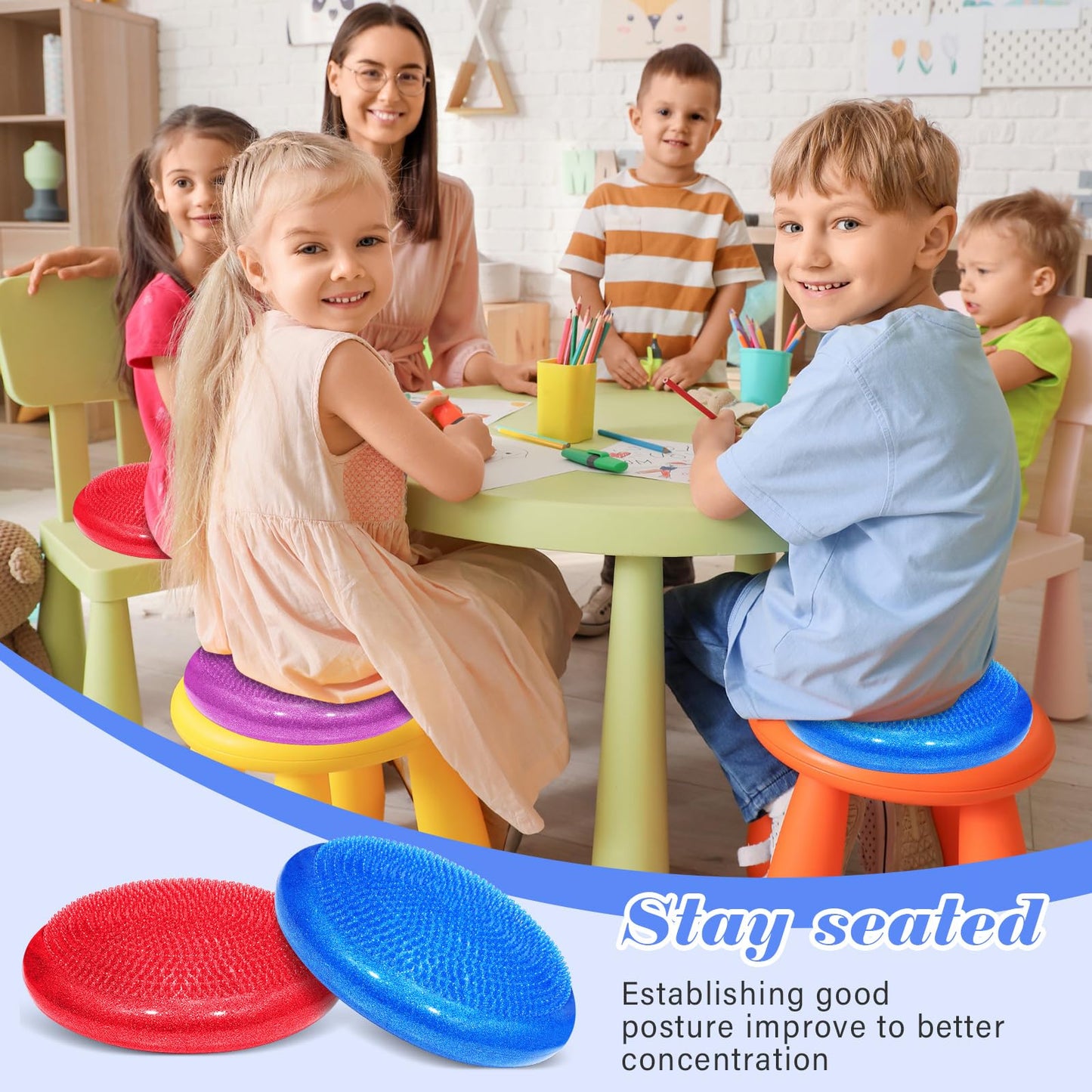 Libima 4 Pcs Glitter Wiggle Seat for Sensory Kids Inflated Wobble Cushion Sensory Seat Flexible Seating for Classroom Elementary, Balance Disc for Kids Adult Office Home