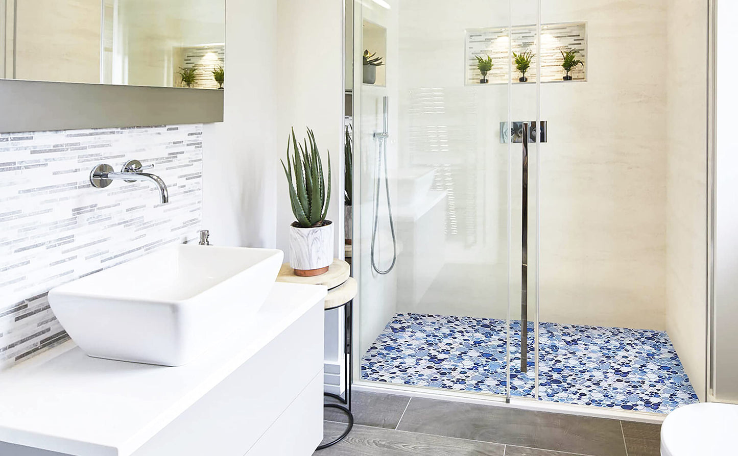 Parrotile Blue Shower Floor Pebbles Tile Bathroom Mosaic Backsplash Wall Tiles (5 Sheets)