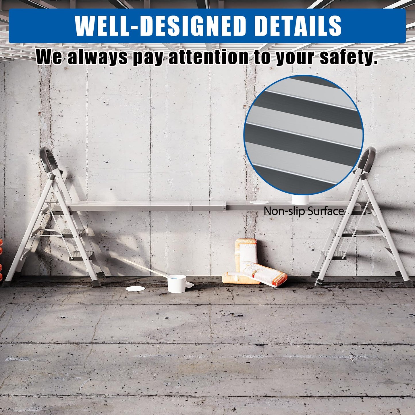 6-9ft Telescoping Plank, Aluminum Work Plank, 440 Lbs Load Capacity Extension Scaffolding Plank with Skid-Proof Platform Scaffold Ladder Accessory, 12.5 Inch Width, Silver
