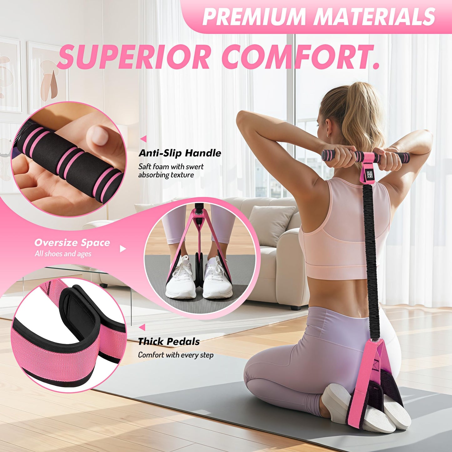 KRNIUC Resistance Bands with Handles | Puller Resistance Band for Exercise, Abs, Core, Legs, Glutes, Foot, Yoga, Arm and Waist Pedal Band, Stretch Bands Workout Equipment for Women Home Gym