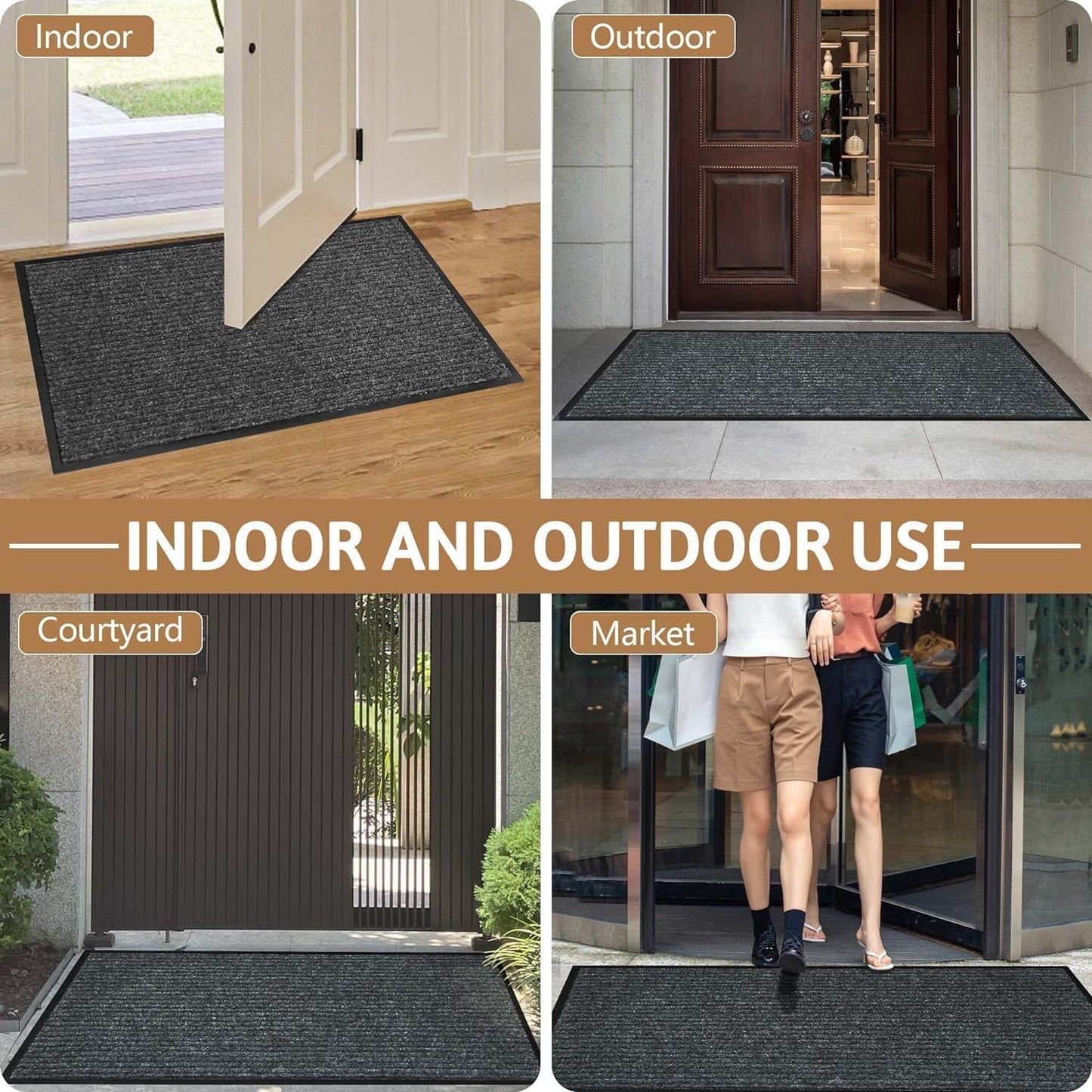 100pointONE Front Door Mat, Heavy Duty Indoor Outdoor Doormat for Entryway, 96" x 48" Low Profile Outdoor Mats for Home Entrance, Stain and Fade Resistant Welcome Mat for High Traffic Area, Dark Grey