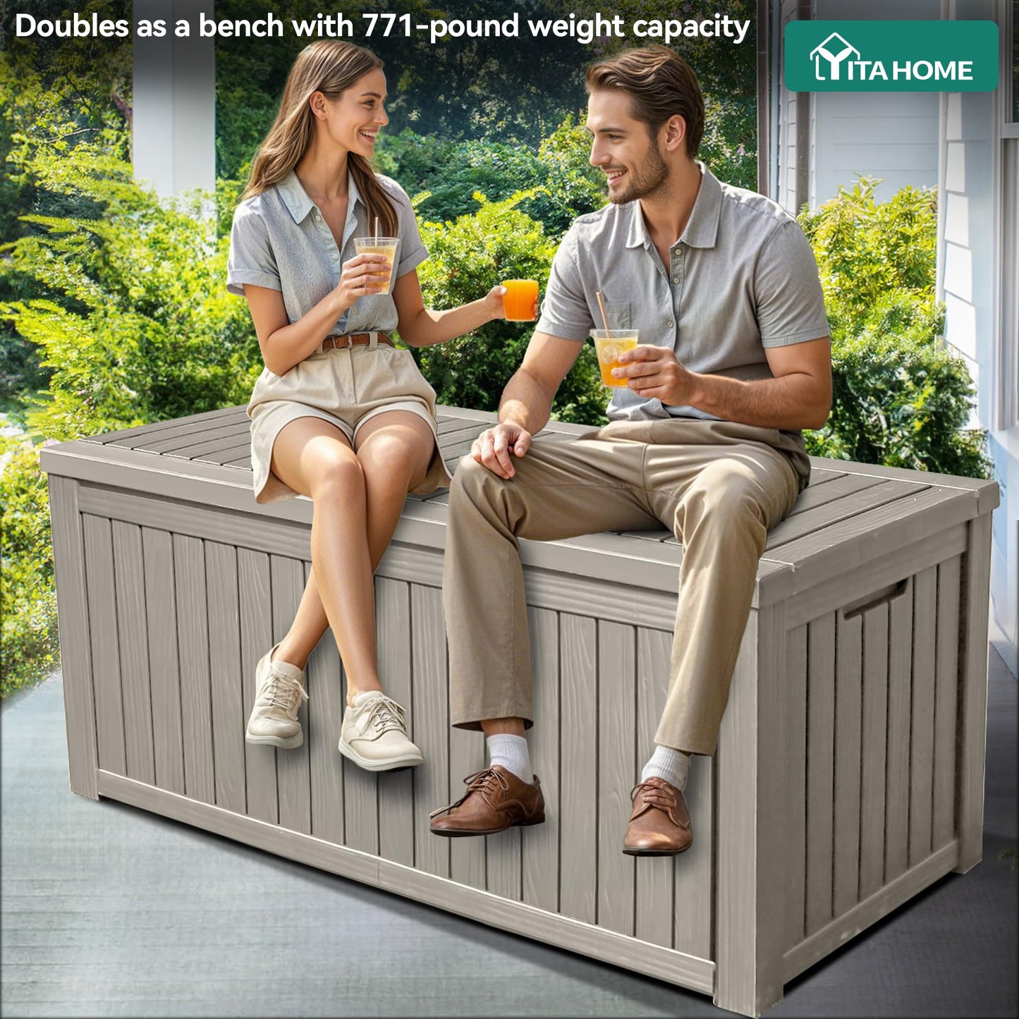 YITAHOME 180 Gallon Large Outdoor Storage XL Deck Box w/Divider for Patio Furniture,Outdoor Cushions, Garden Tools, Sports Equipment and Pool Supplies, Waterproof, Resin, Lockable, Taupe