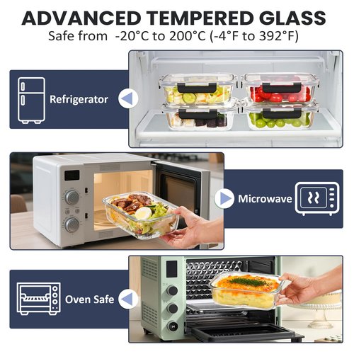 HOTEC 35OZ Glass Food Storage Container, Airtight Glass Lunch Fruit Containers with Lids - Microwave, Oven, Freezer and Dishwasher Safe, 2-PACK