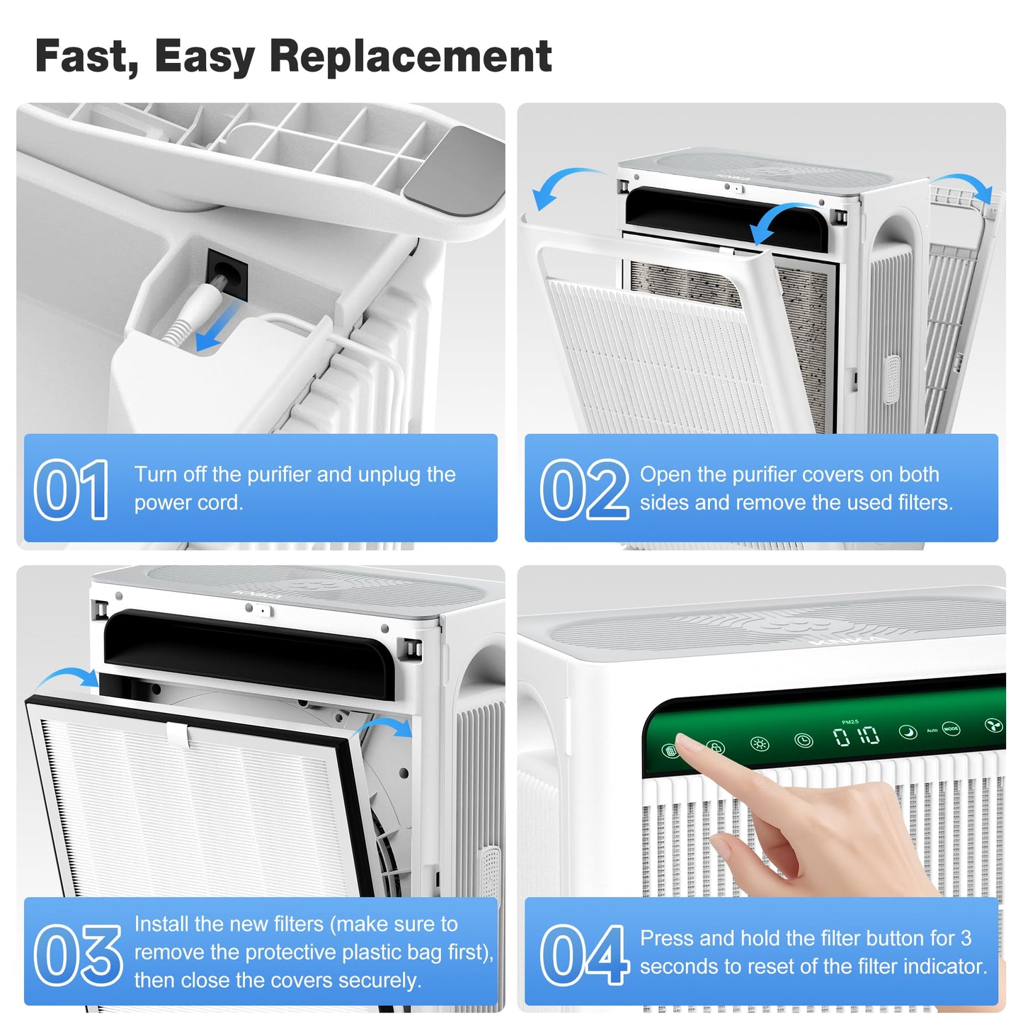 KNKA Genuine Air Purifier Replacement Filter for APH4000, 2-Pack HEPA & Activated Carbon Filters, Captures Allergens, Odors, Dust & Pollen, Standard Filter – White
