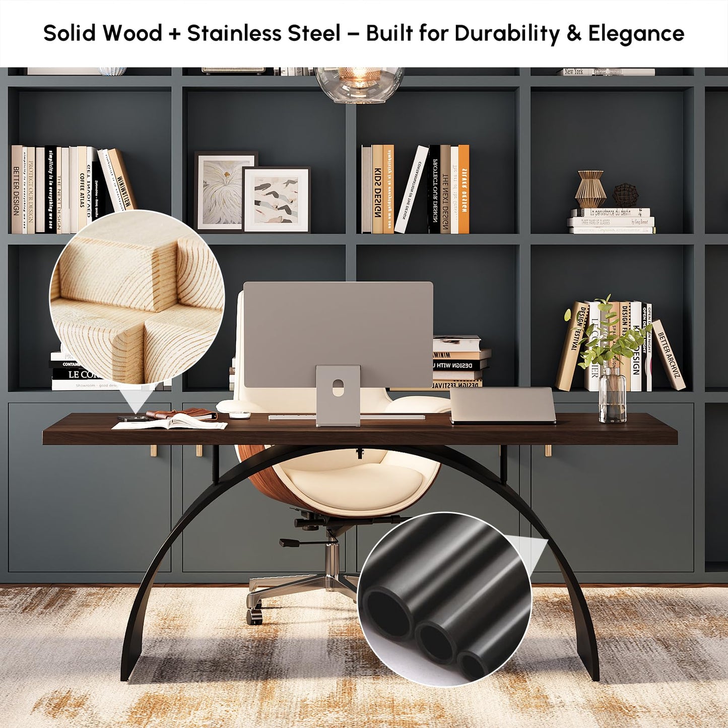 homary 70.9" Industrial Style Desk, Office Writing Desk Walnut Desk Modern Computer Desk Home & Office Furniture