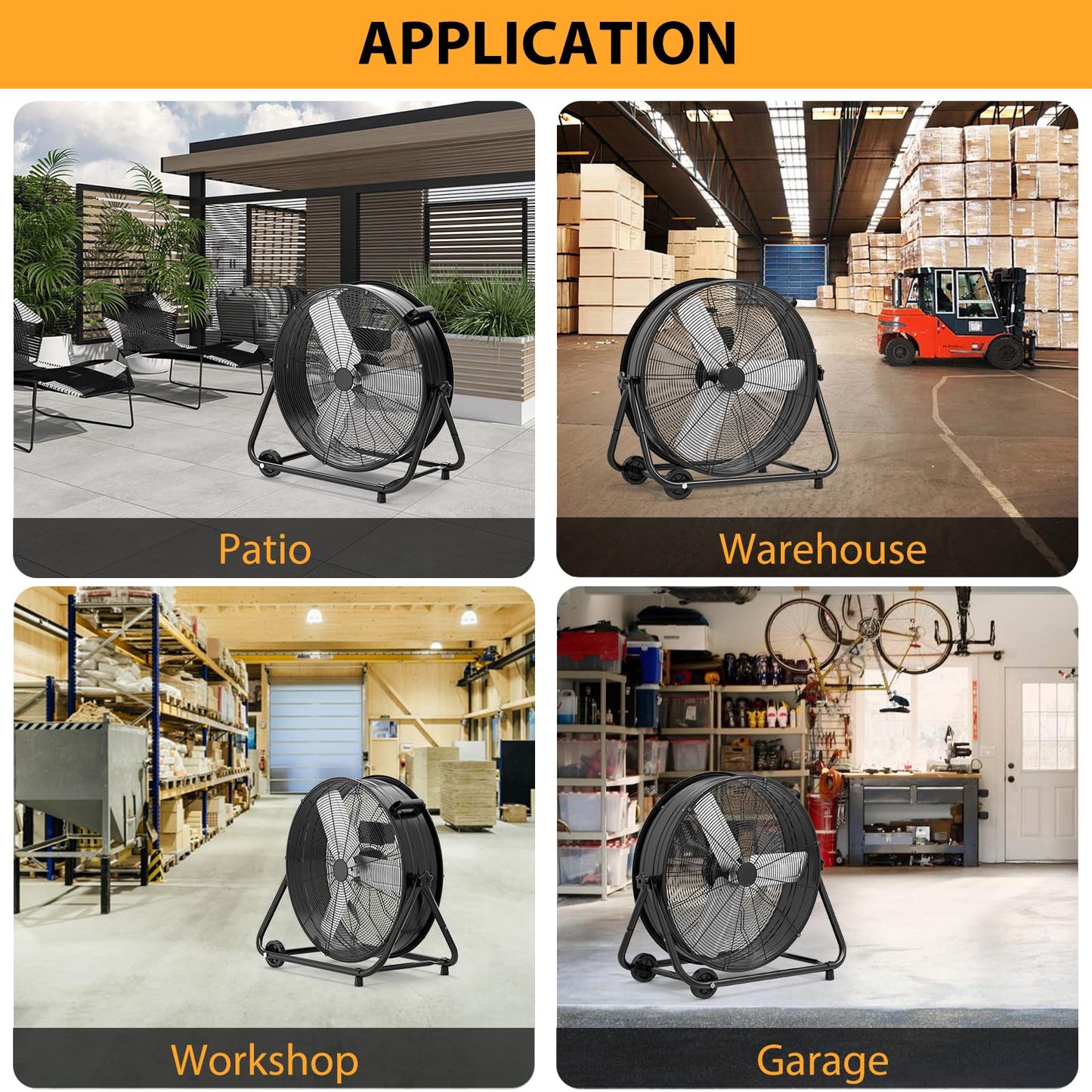 Towallmark 24 Inch High Velocity Industrial Drum Fan, 3 Speed Heavy Duty Metal Floor Fan, 360 Degree Tilt Barrel Fan for Warehouse, Workshops, Garage, Factory and Basement