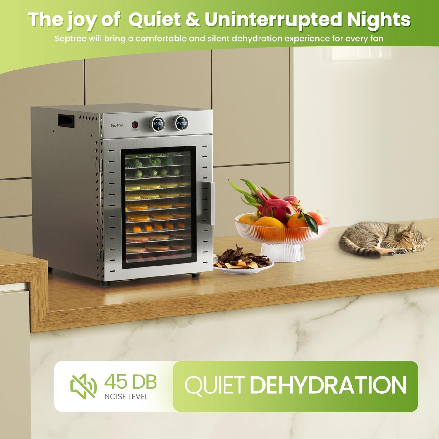 Food Dehydrators Machine with 12 Stainless Steel Trays with Timer Setting Temperature Adjusted 68 ℉ to 194 ℉ Dryer for Herb Fruit Meat Vegetables Mushroom Beef for Commercial Household Dark Black