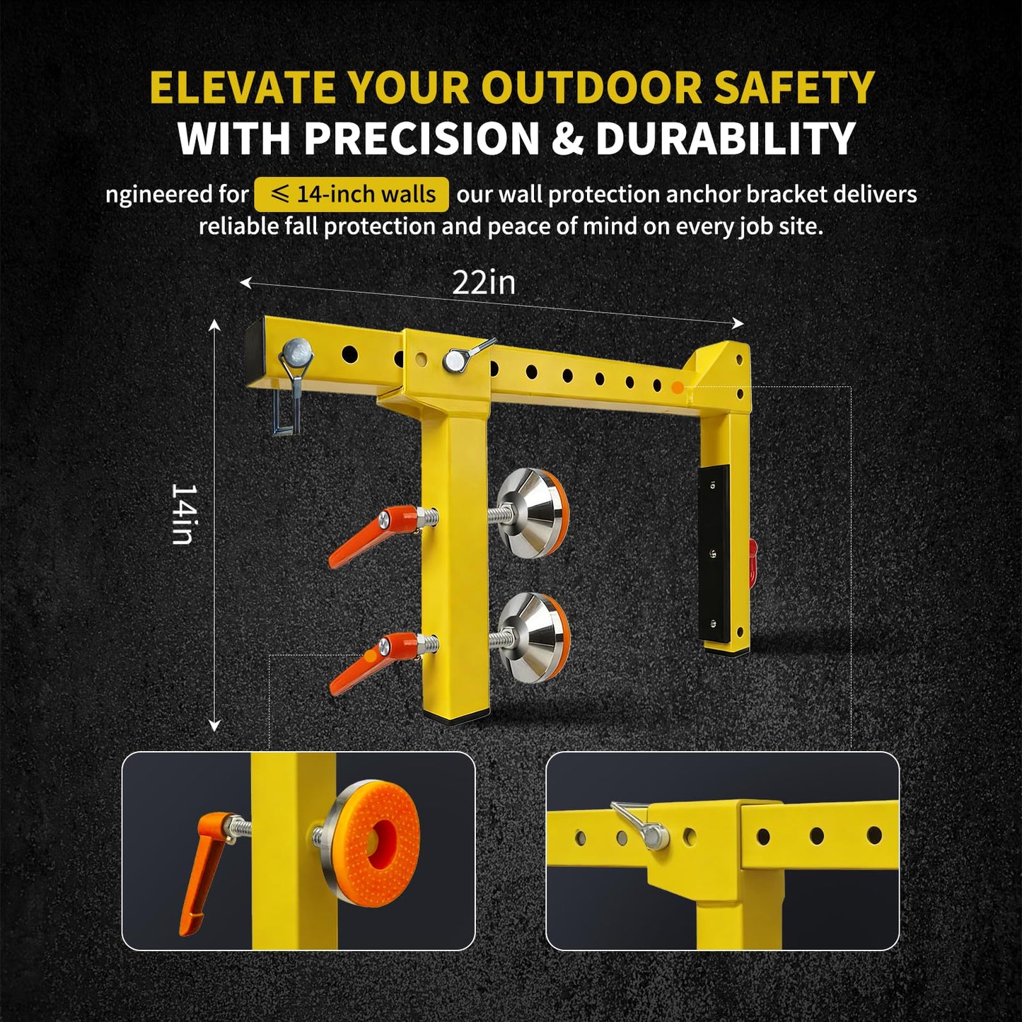 CDDQWL Adjustable Non-Penetrating Parapet Anchor, Reusable Fall Arrest Clamp, Fits Walls ≤133.86", Lightweight Portable High-Strength Temporary Anchorage, Manual Power Source