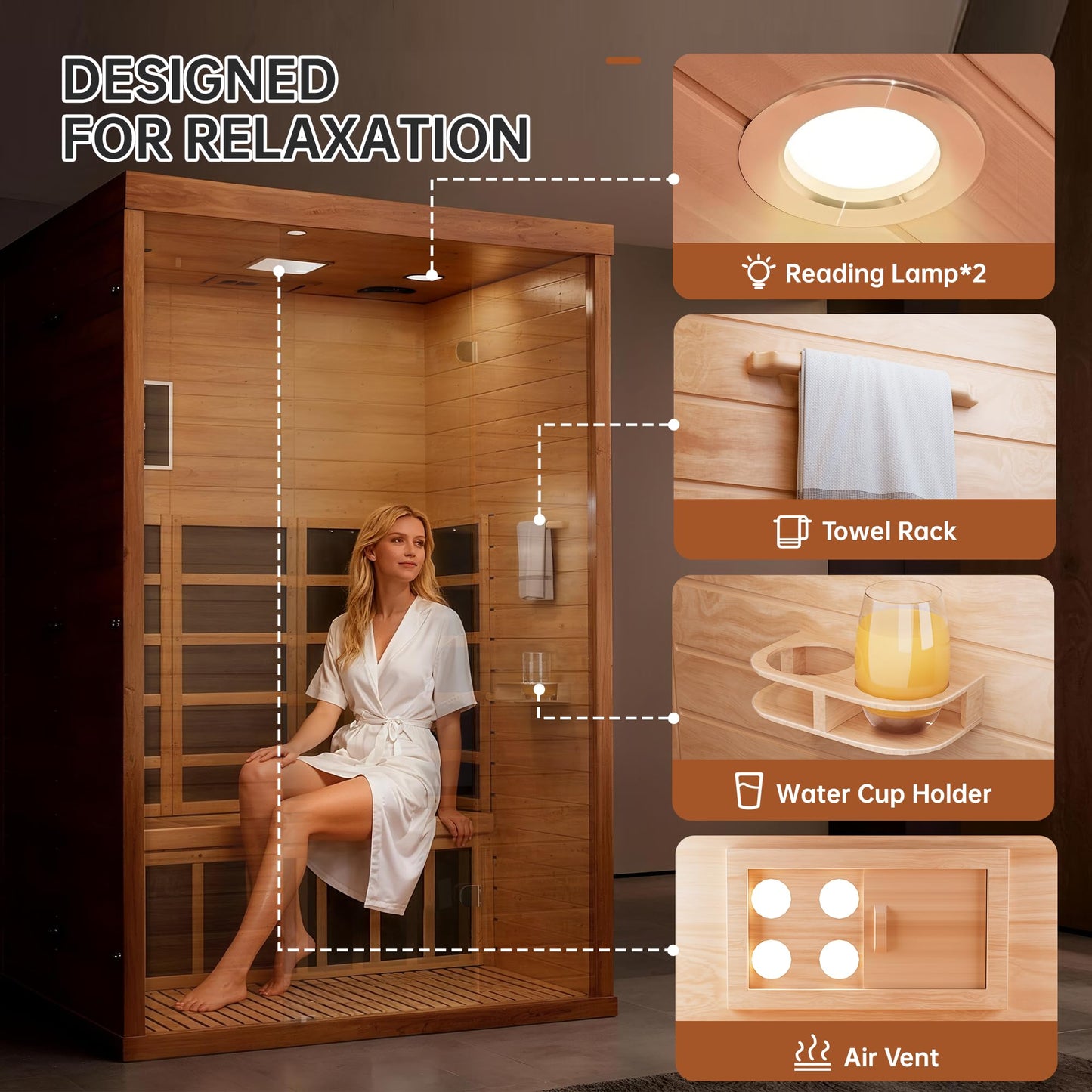 PABIMIA 2-Person Infrared Sauna, Smart App Control, WiFi & Bluetooth, Low EMF 1500W/120V LCD Heater, Indoor Home Sauna with Flame-Retardant Materials