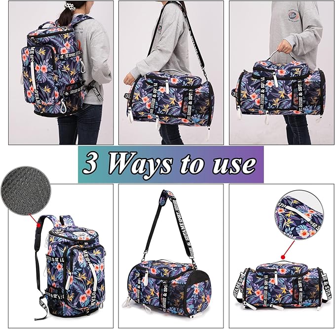 Gym Duffle Bag Backpack with Shoe Compartment,4 ways Travel Backpack for Women and Men,Multi-Functional Weekender bag with Waterproof Layer&Laptop Compartment for Fitness, Travel,Camping