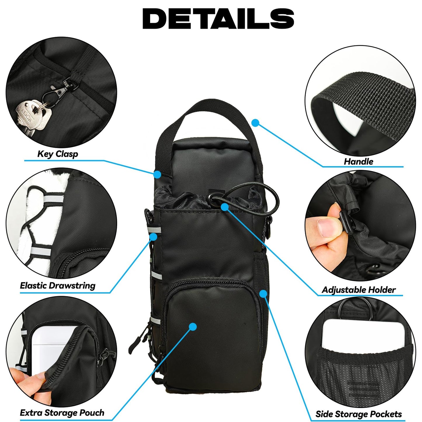 JACZZO Magnetic Gym Bag, Magnetic Water Bottle Holder & Small Gym Bag, Gym Gifts for Women and Men (Black, <40 OZ)