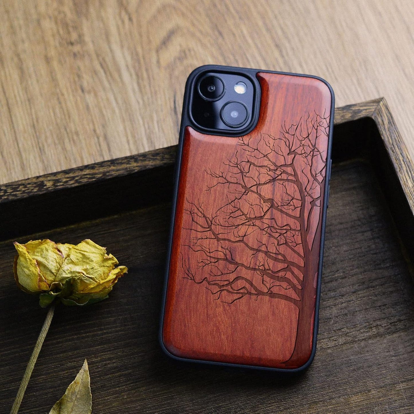 Carveit 13 Magnetic Wood Case for iPhone Case [Hard Real Wood & Soft TPU] Unique & Classy Wooden Shockproof Hybrid