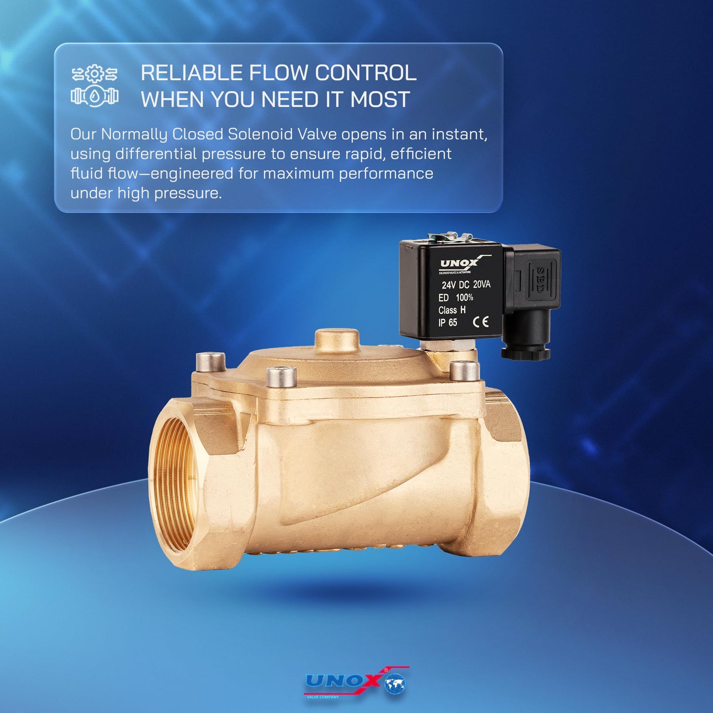 UNOX 1 1/2" NPT Solenoid Valve 24V DC, Brass Control Valve Normally Closed - 7-232 PSI Multi-Purpose Reliable Control Valve for Water, Air, and Gas - Solenoid Valves