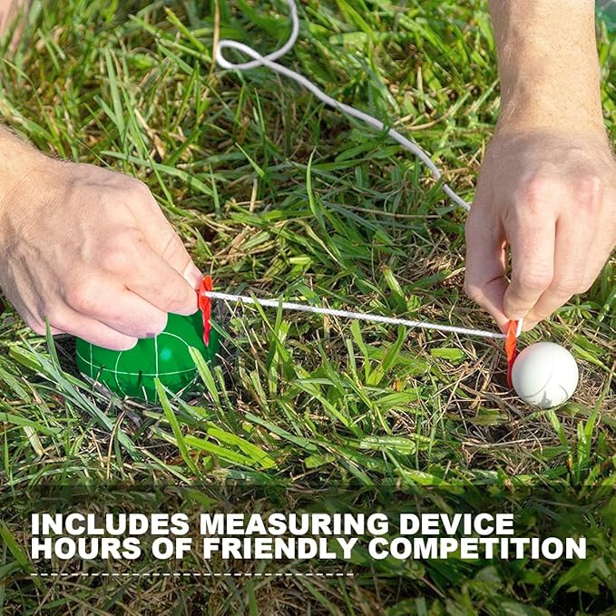 Bocce Ball Set Regulation Size and Weight for Professional Tournament, Backyard, Beach, Lawn Game with 8 Resin Bocci Balls, Pallino, Measuring Rope, Carrying Bag