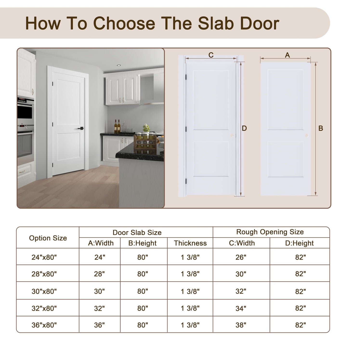 JUBEST 36"x80" Right-Hand Prehung Interior Door with Knock Down Jamb Kit & Satin Nickel Hinges, 2-Panel White Primed Hollow Core Molded Door Slab with Bore & Hinge Cutout, Durable & Sturdy, No Handle