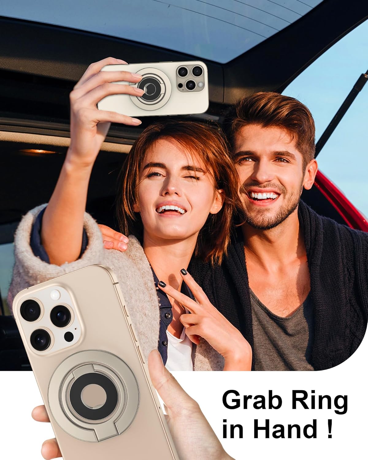 AILKIN 17e, Portable Magnetic Phone Ring Stand, Dual-Side Phone Grip Holder for iPhone Samsung, Foldable Kickstand