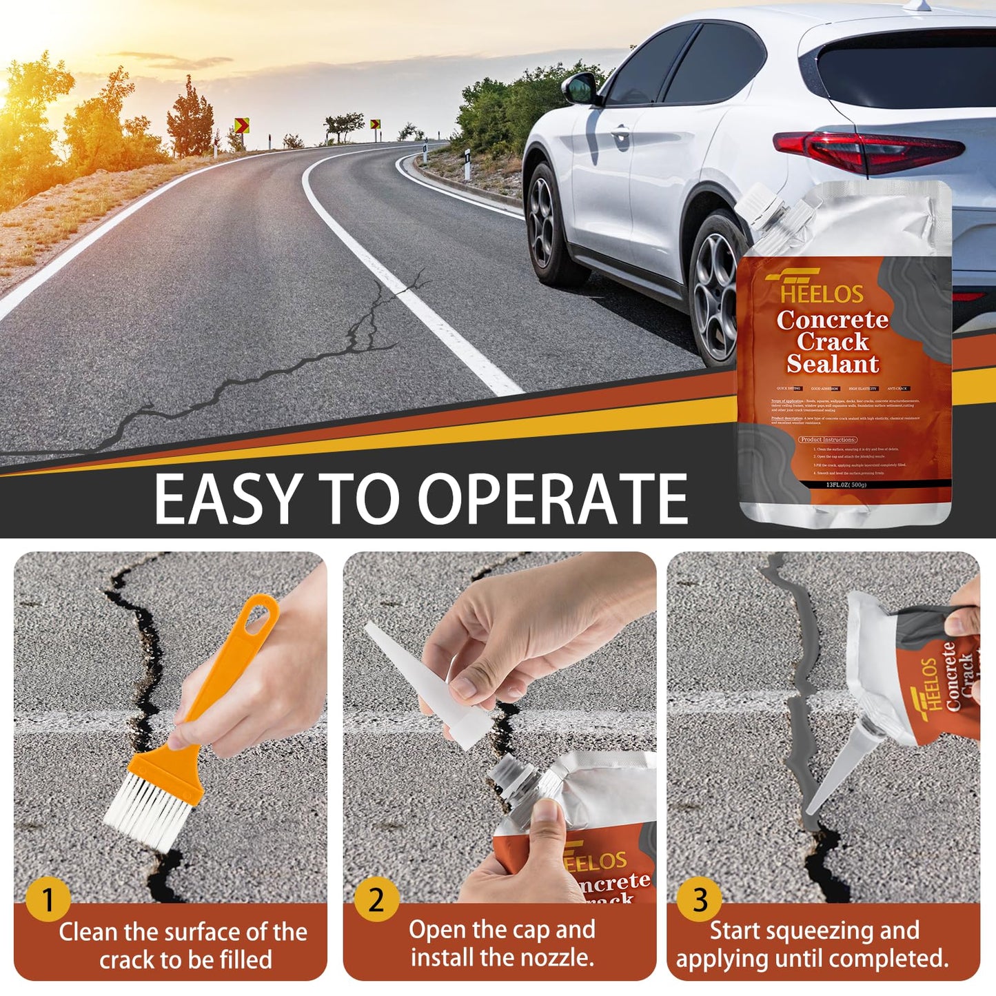 Concrete Crack Filler Self Leveling,6 Pack Slab Concrete Crack Sealant, High Elasticity Cement Crack Filler Repair Sealer, Waterproof Sealing Caulking Adhesive for Driveway, Patio, Sidewalk(Grey)
