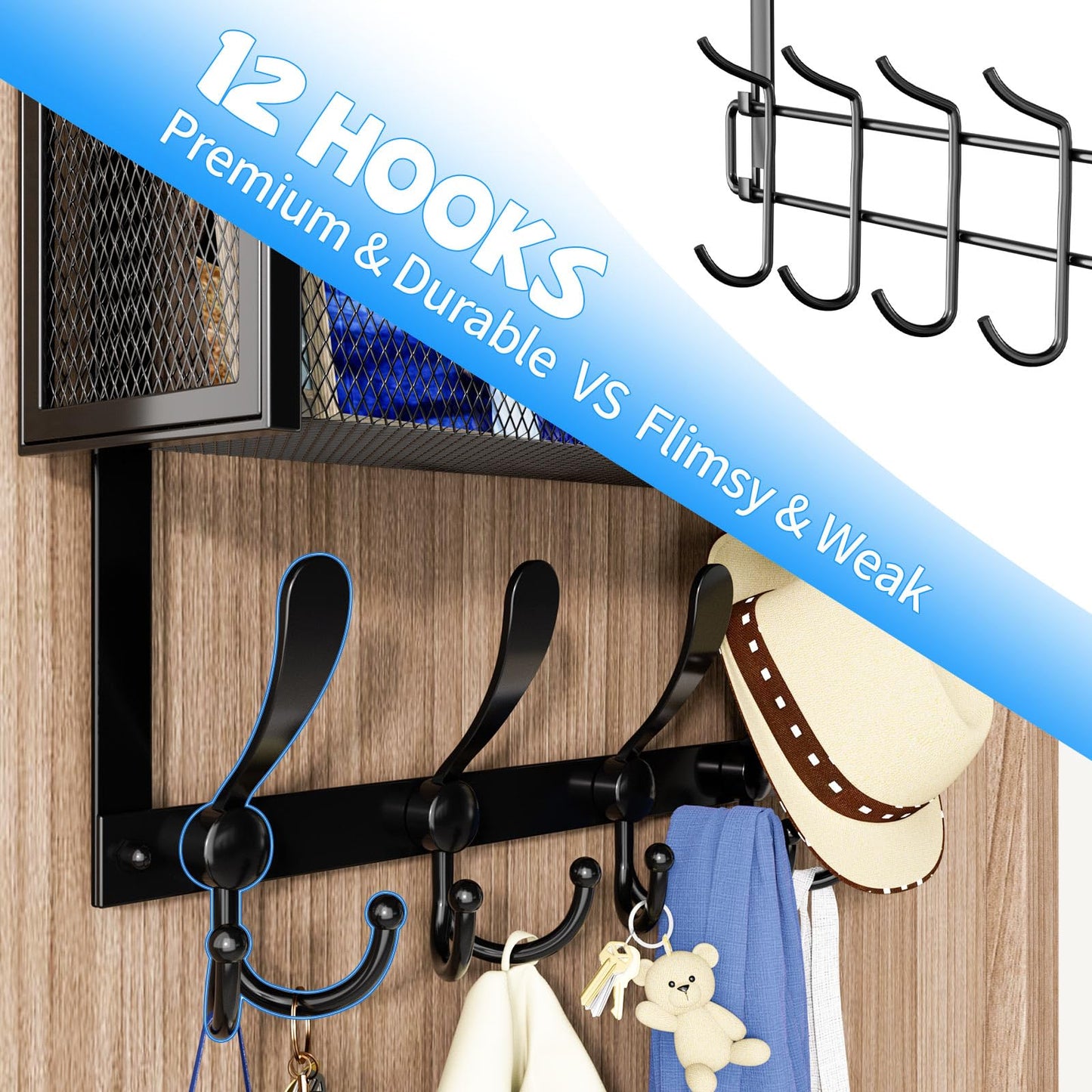 Kaiferty Over The Door Hooks Organizer, Coat Rack Over The Door Storage Hanger Towel Rack, Back of Door Storage Organizer for Bathroom,Bedroom,Kitchen,Office (Black, 4-Tier)